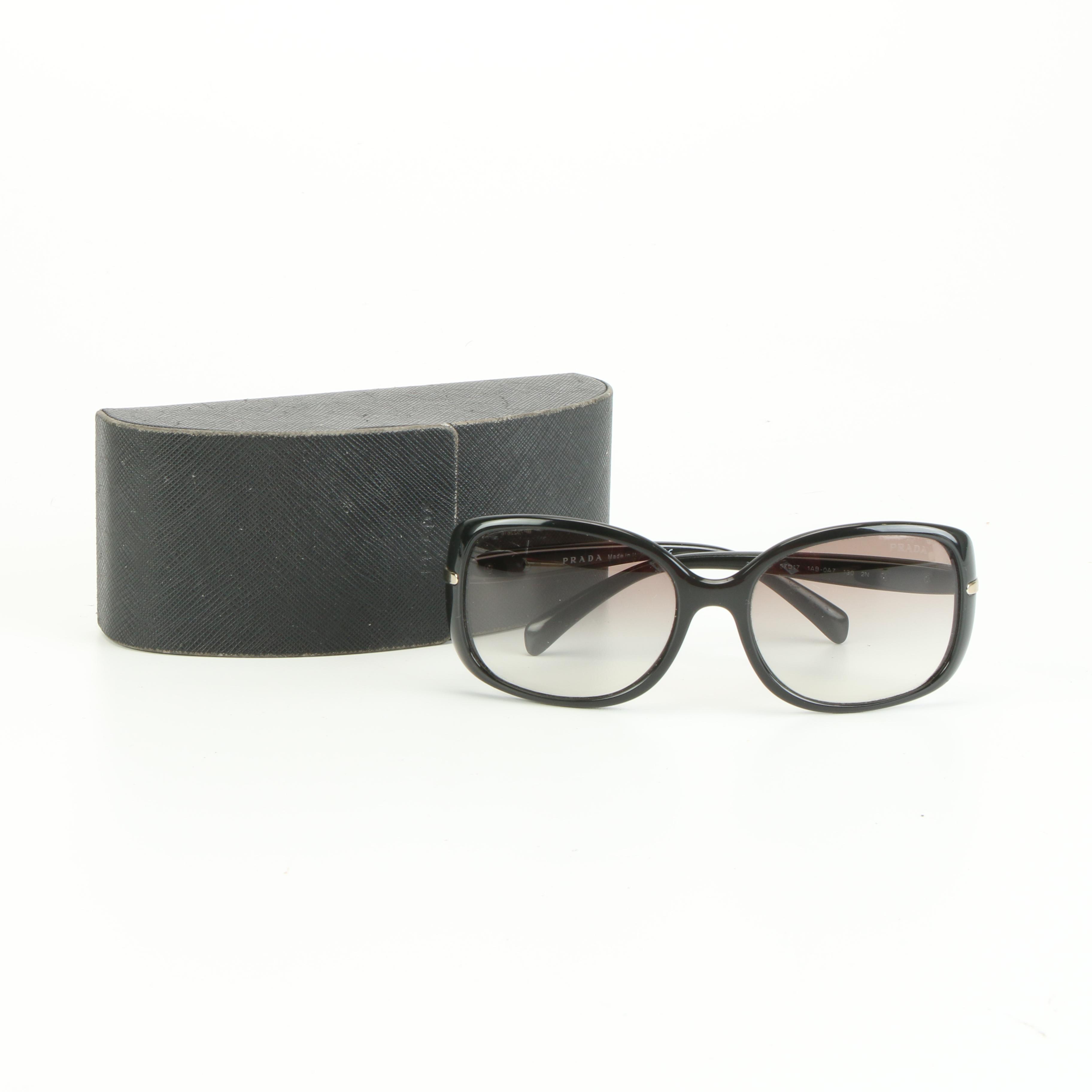 Prada SPR 080 Rounded Square Sunglasses in Black with Case