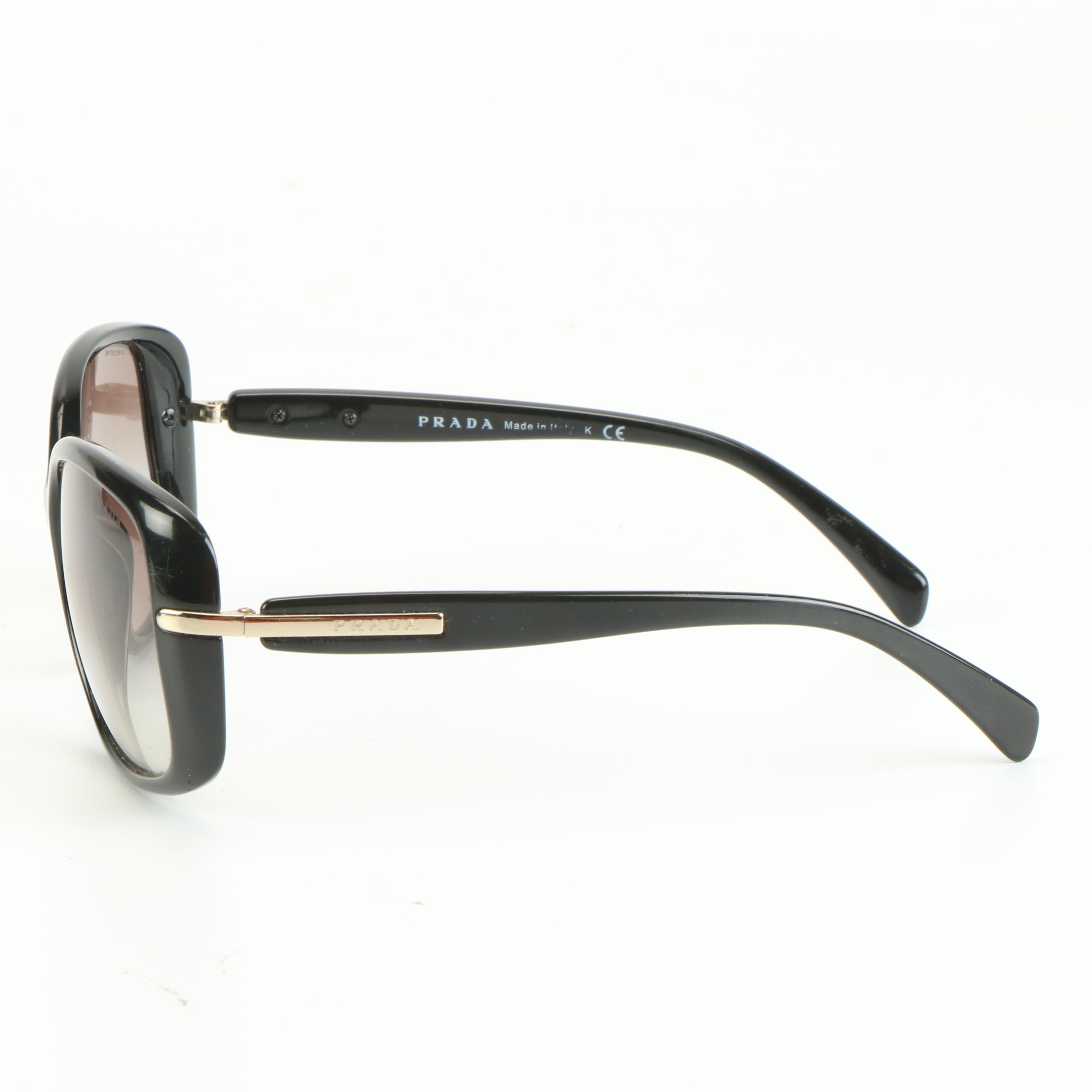 Prada SPR 080 Rounded Square Sunglasses in Black with Case