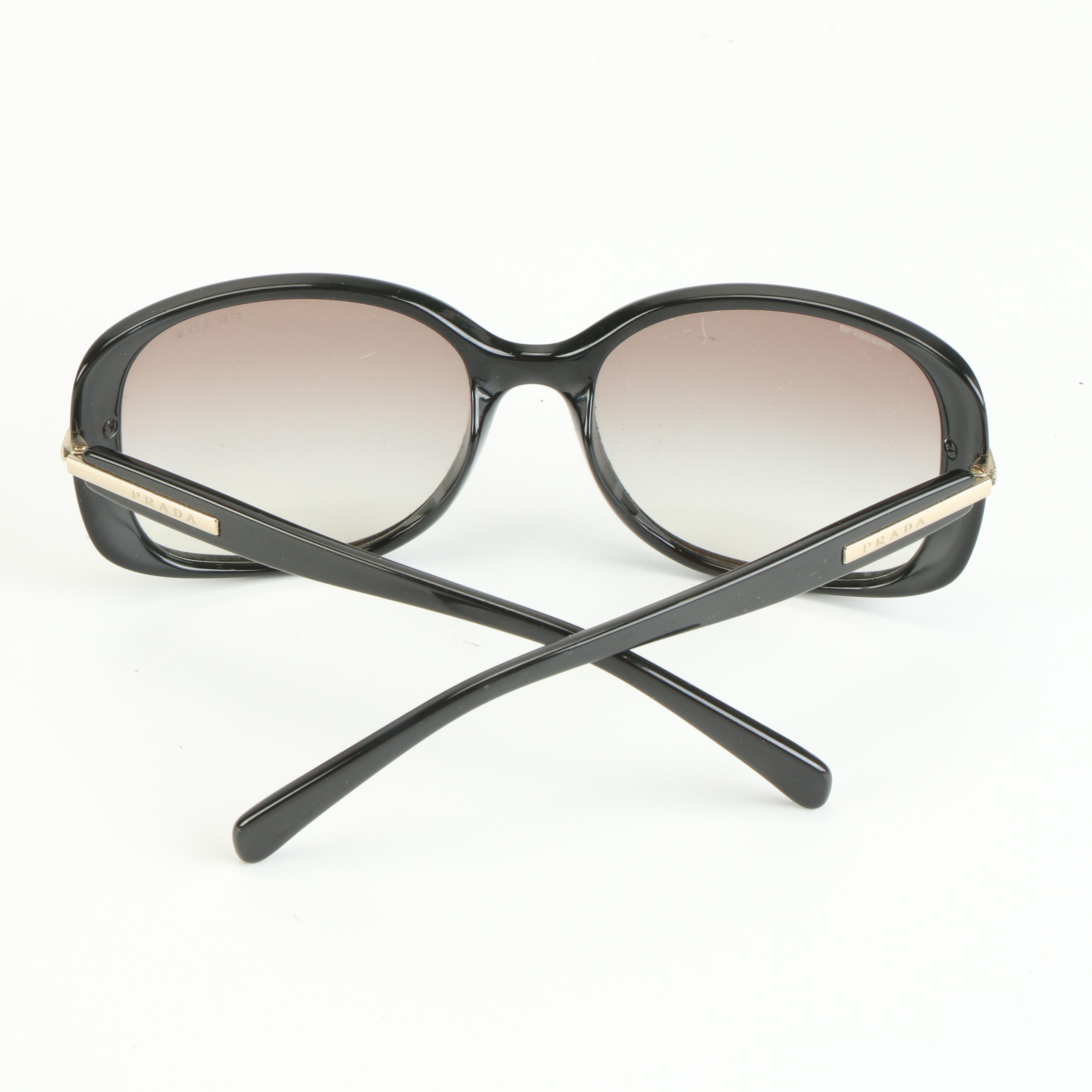 Prada SPR 080 Rounded Square Sunglasses in Black with Case