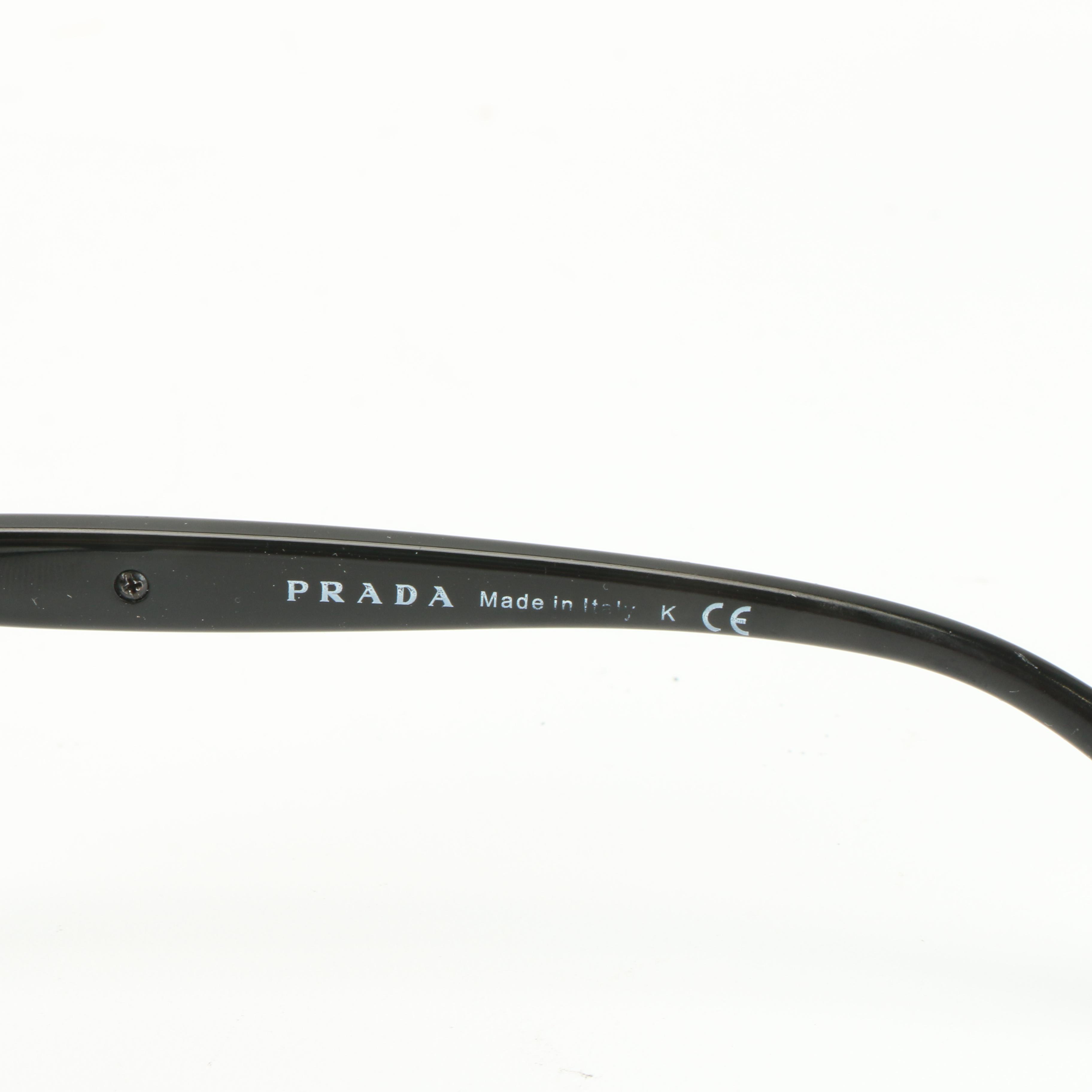 Prada SPR 080 Rounded Square Sunglasses in Black with Case