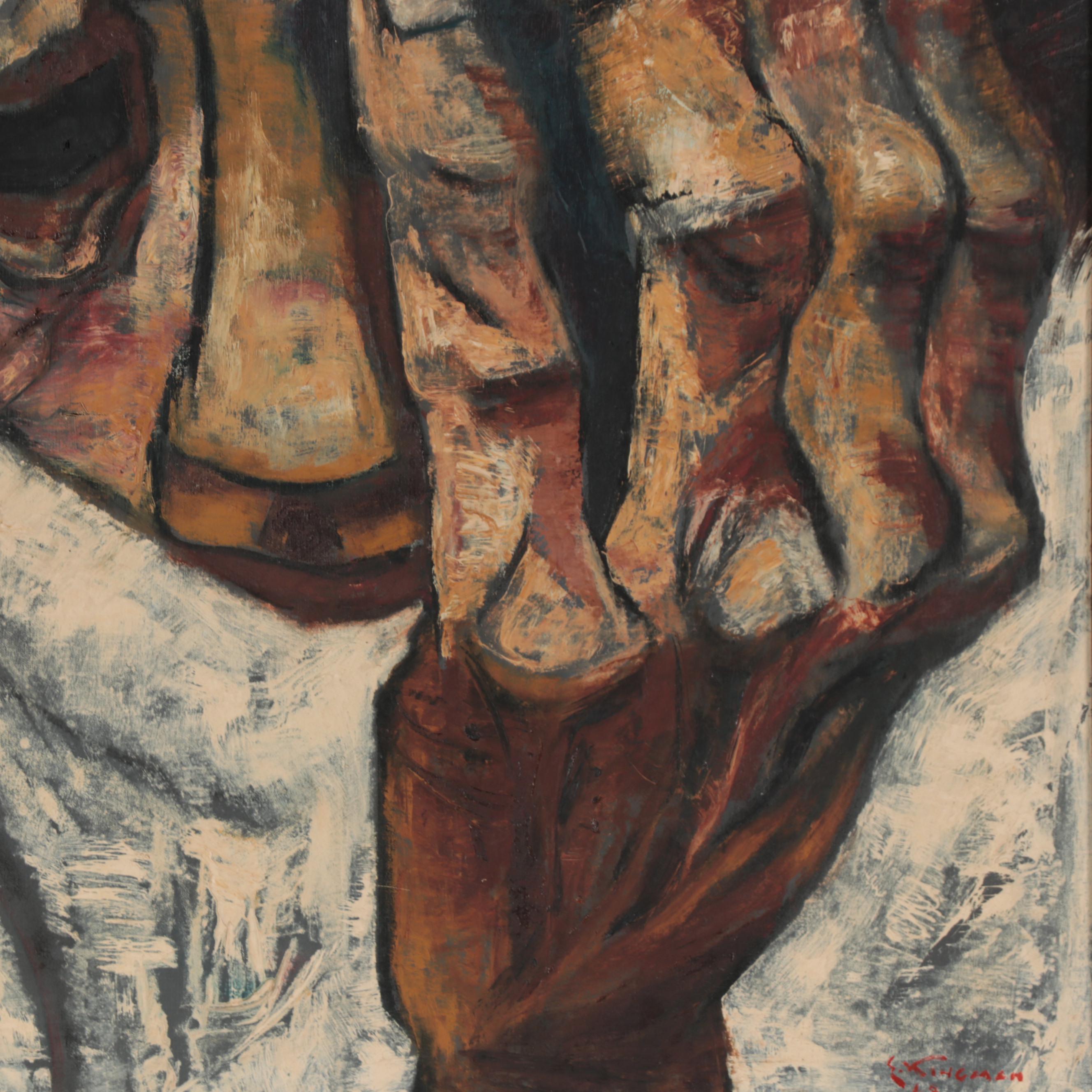 Eduardo Kingman Oil Painting of Grieving Figure, 1968