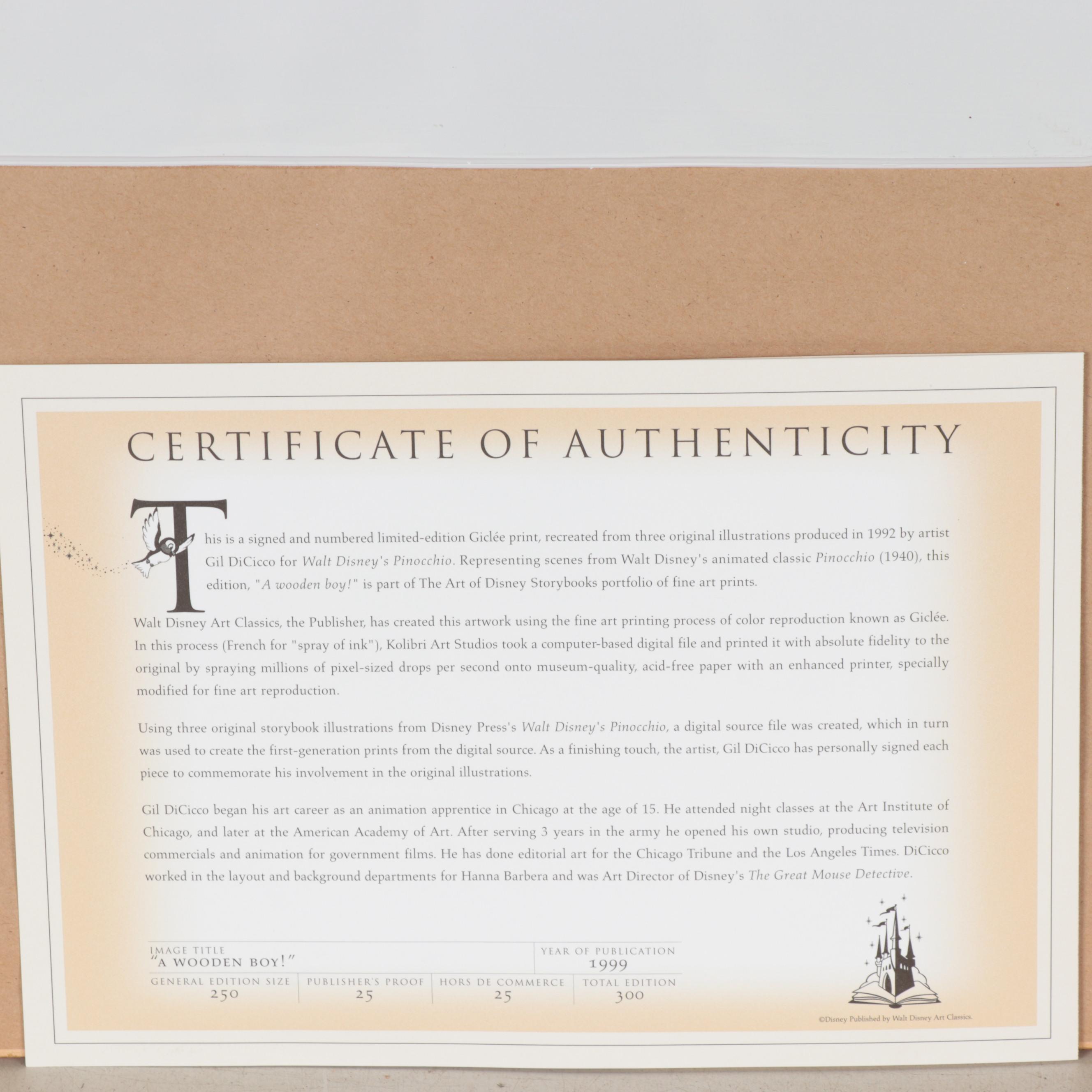 Gil DiCicco for Disney "Pinocchio" Giclée Triptych "A Wooden Boy!" 1999