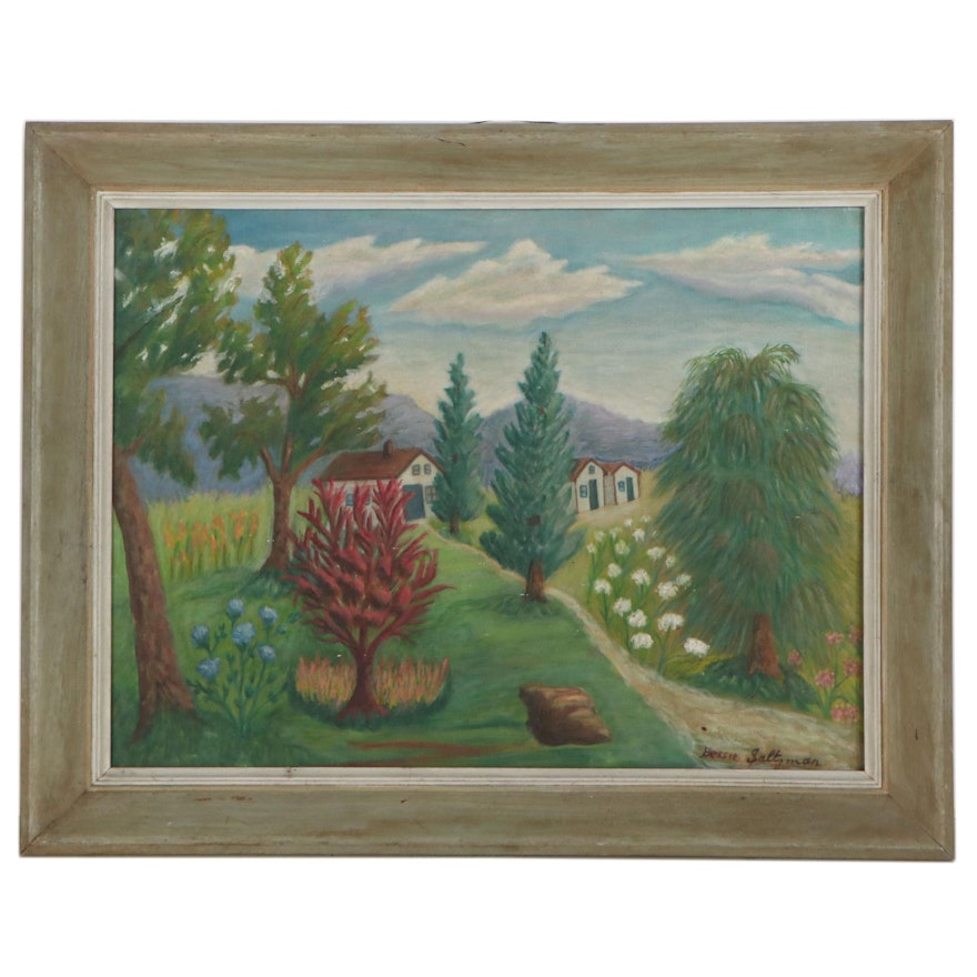 Bessie Saltzman Landscape Oil Painting, Circa 1960