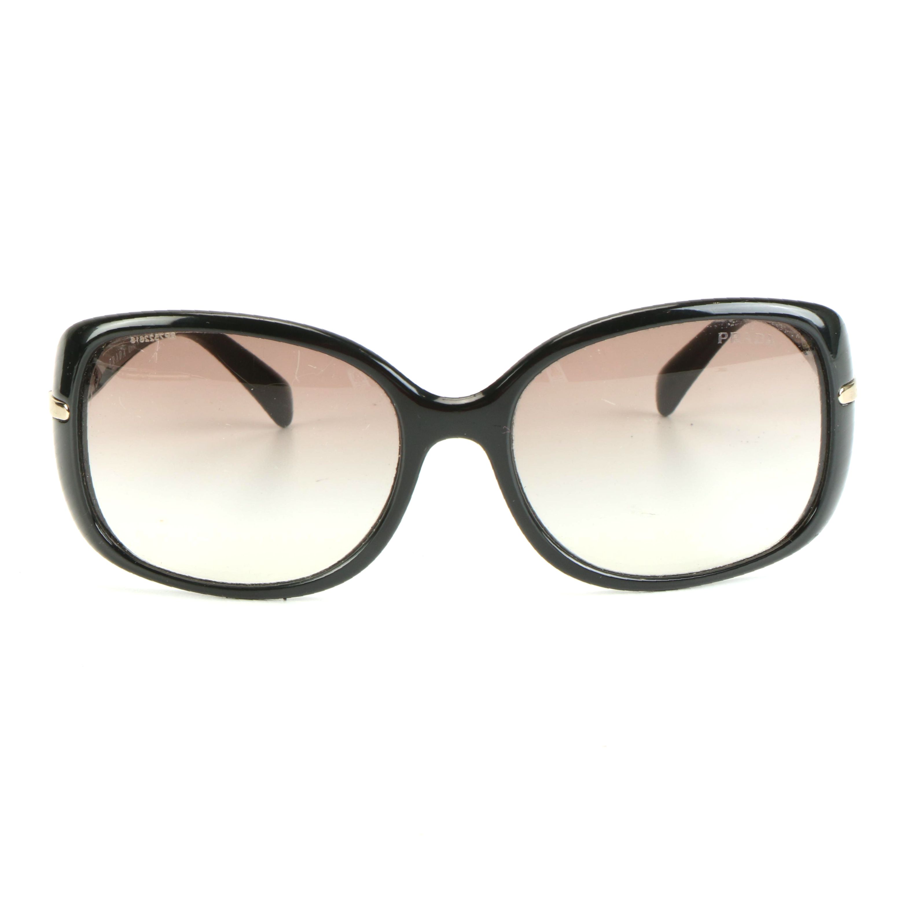 Prada SPR 080 Rounded Square Sunglasses in Black with Case
