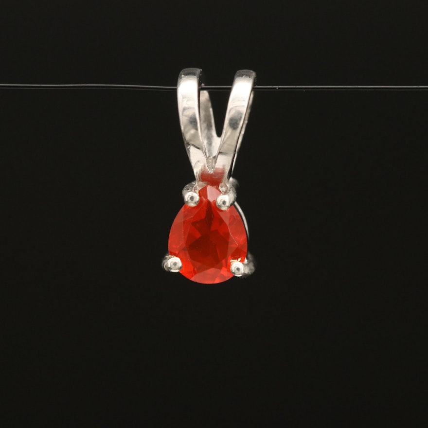 Sterling Silver Fire Opal Solitaire Pendant