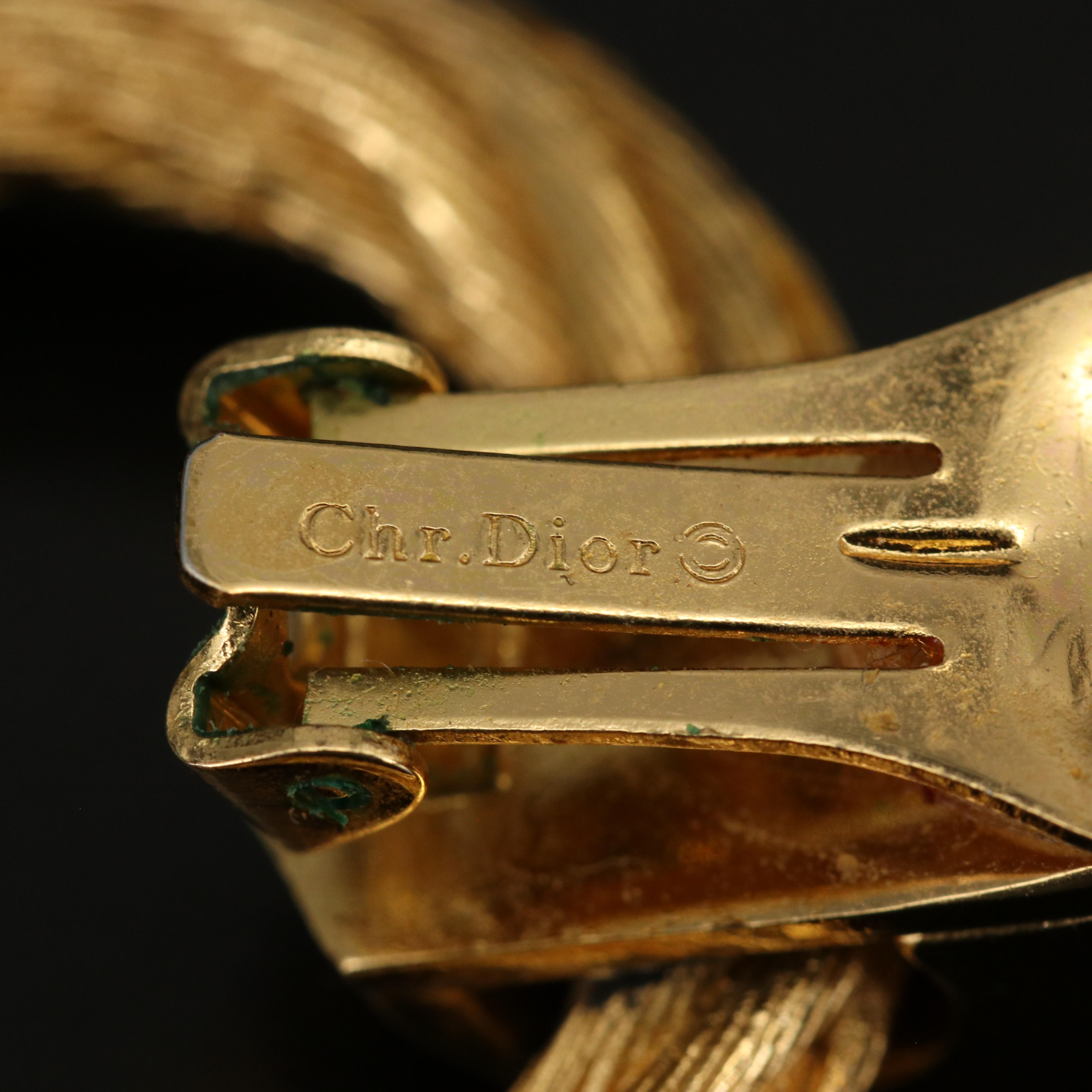 Vintage Christian Dior Rhinestone Braided Door Knocker Earrings