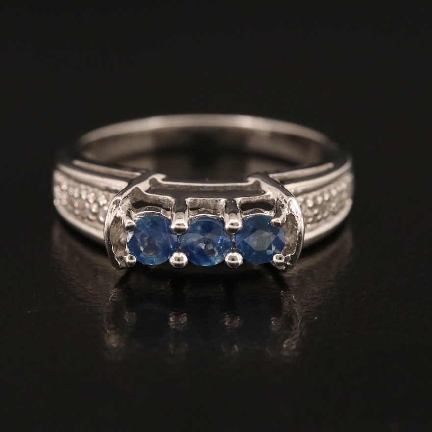 Sterling Sapphire and White Zircon Ring