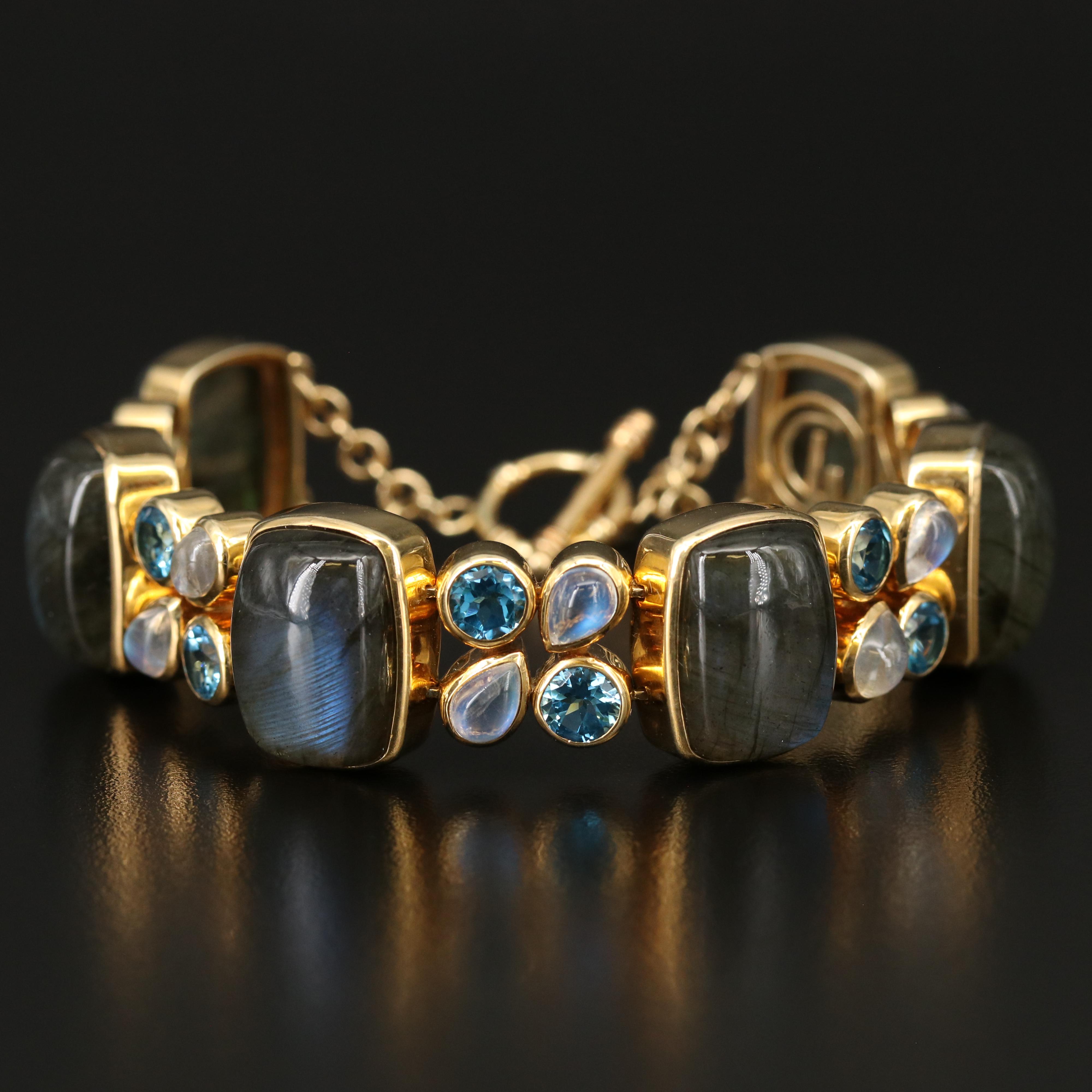 Sterling Labradorite, Moonstone and Swiss Blue Topaz Bracelet