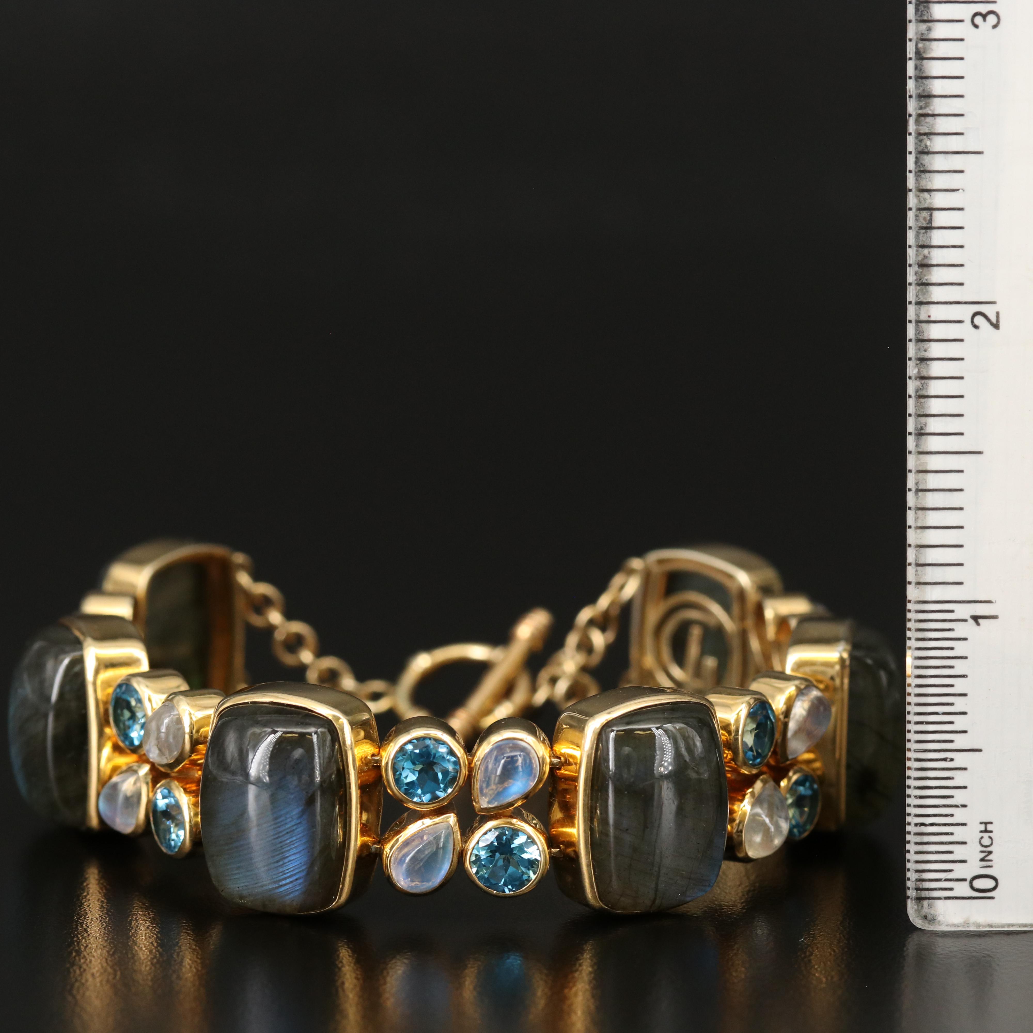 Sterling Labradorite, Moonstone and Swiss Blue Topaz Bracelet