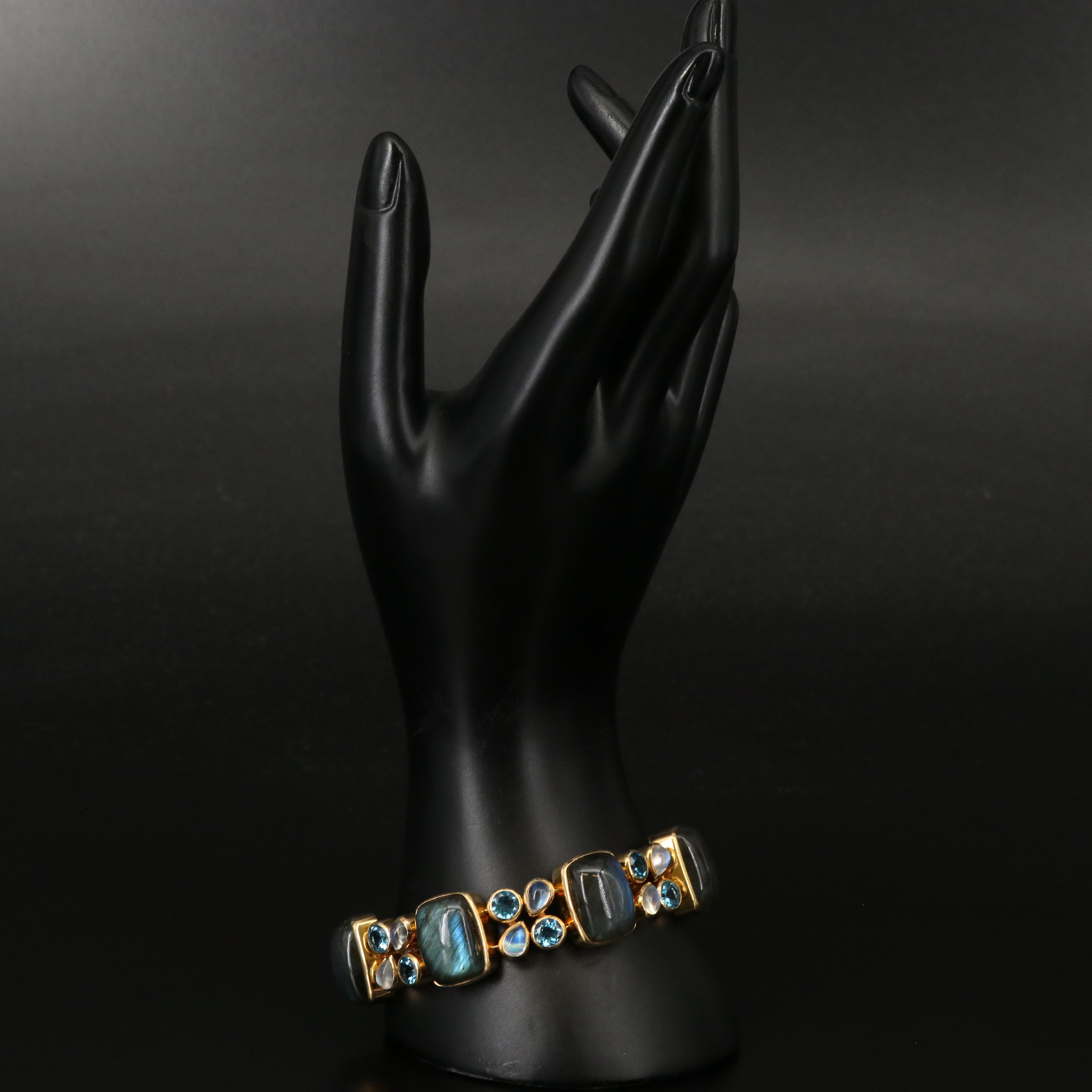 Sterling Labradorite, Moonstone and Swiss Blue Topaz Bracelet