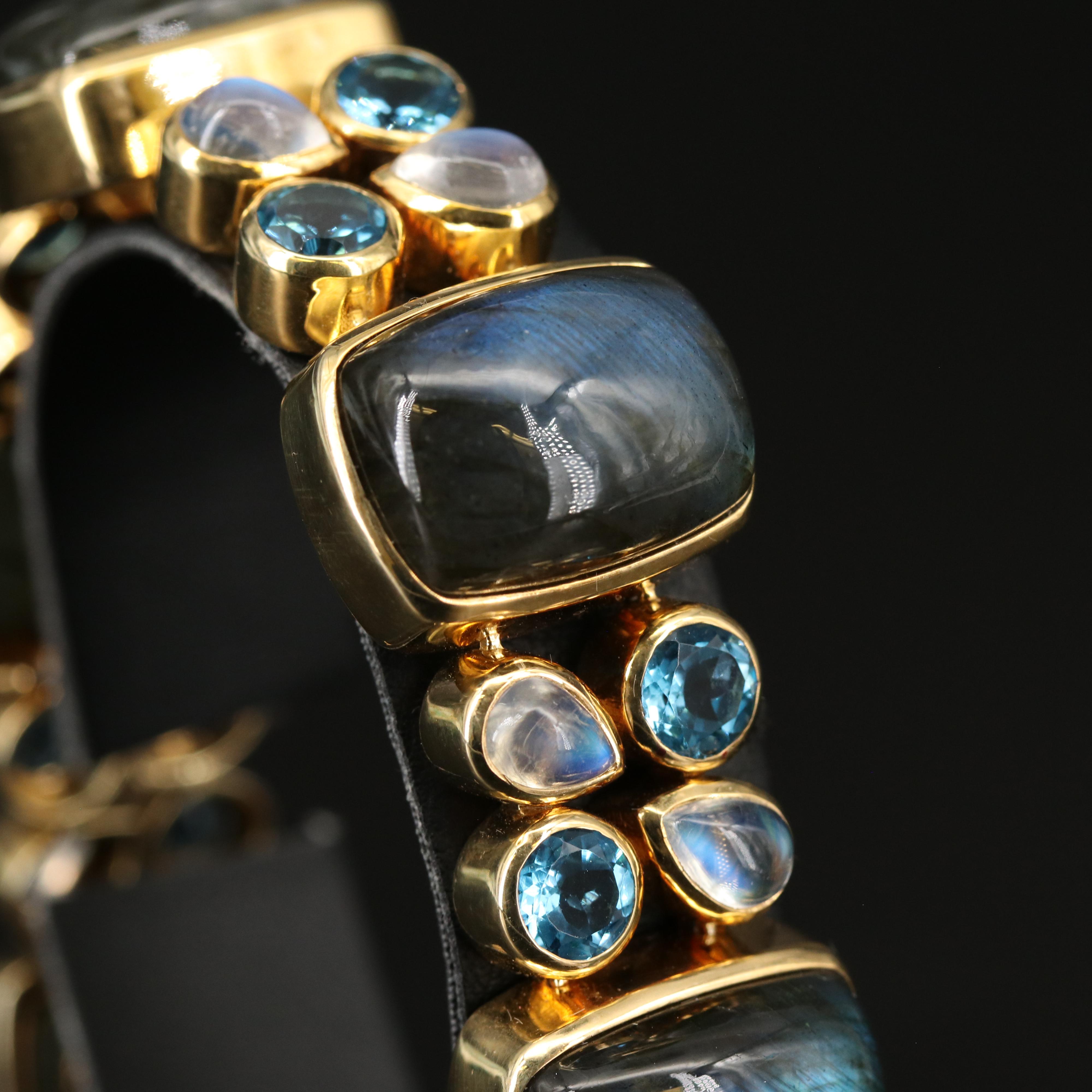 Sterling Labradorite, Moonstone and Swiss Blue Topaz Bracelet