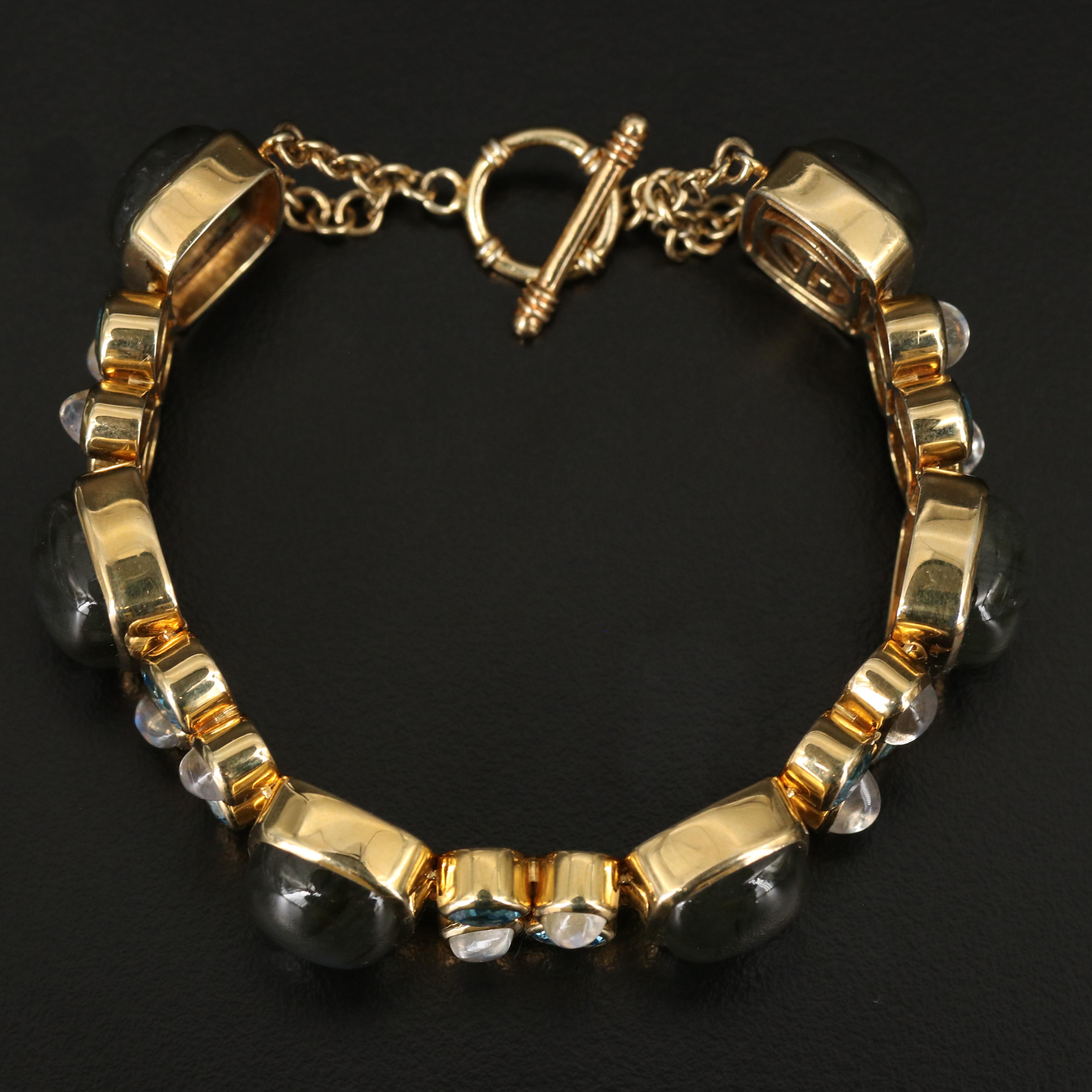 Sterling Labradorite, Moonstone and Swiss Blue Topaz Bracelet