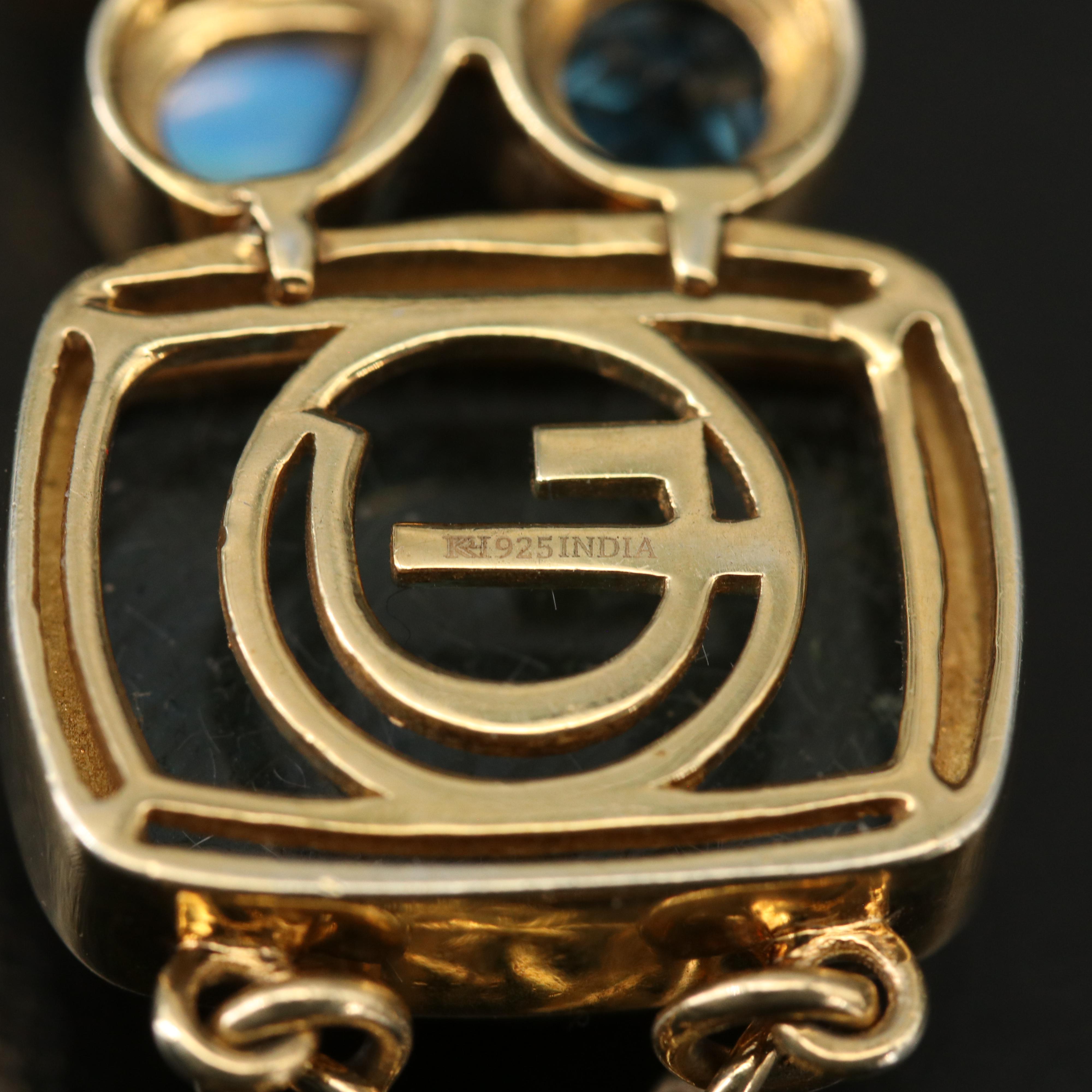 Sterling Labradorite, Moonstone and Swiss Blue Topaz Bracelet