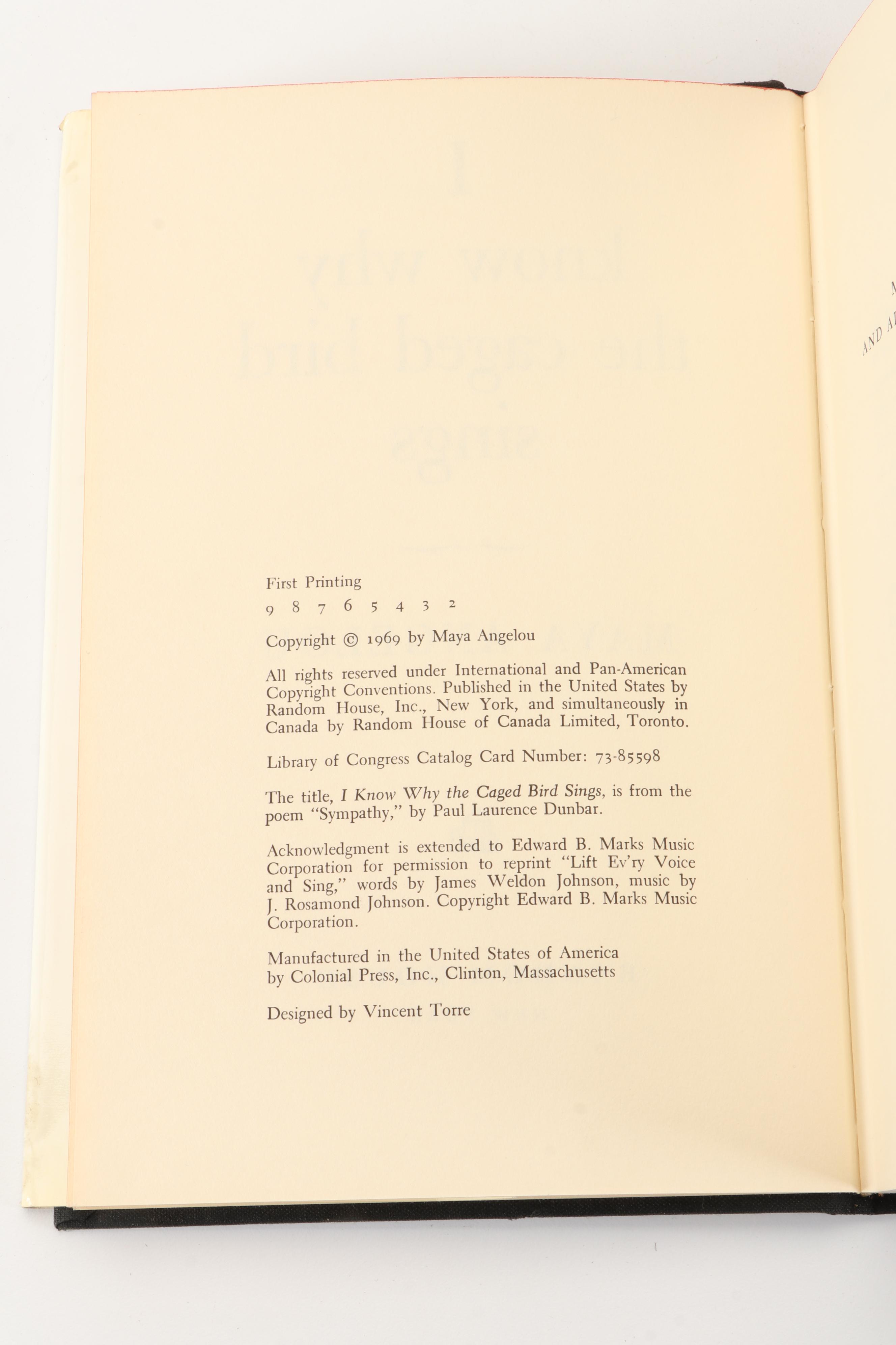 First Printing "I Know Why the Caged Bird Sings" by Maya Angelou, 1969