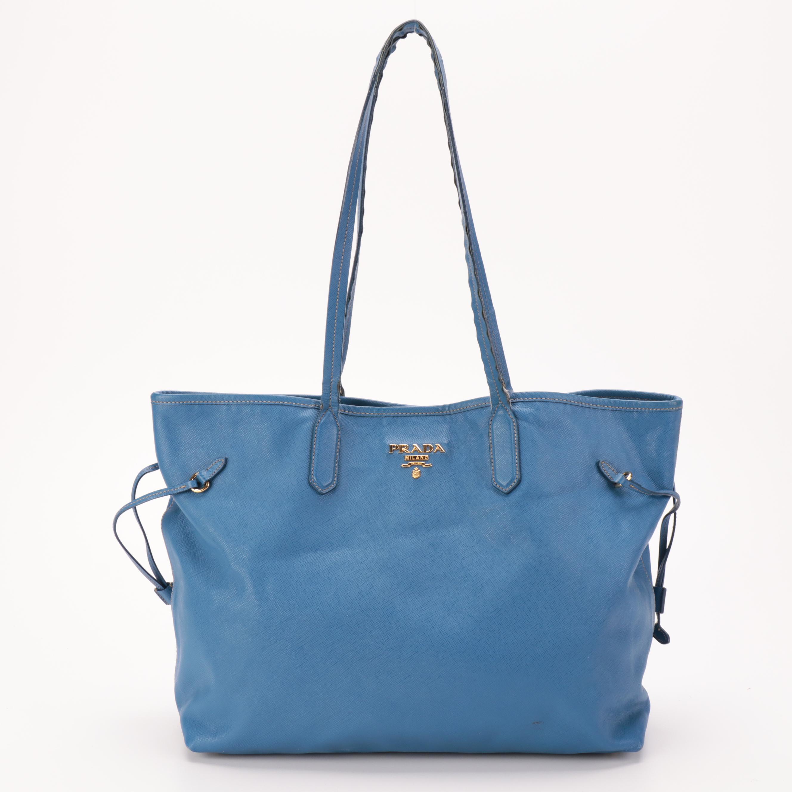 Prada Shoulder Tote Bag in Cobalto Saffiano Leather