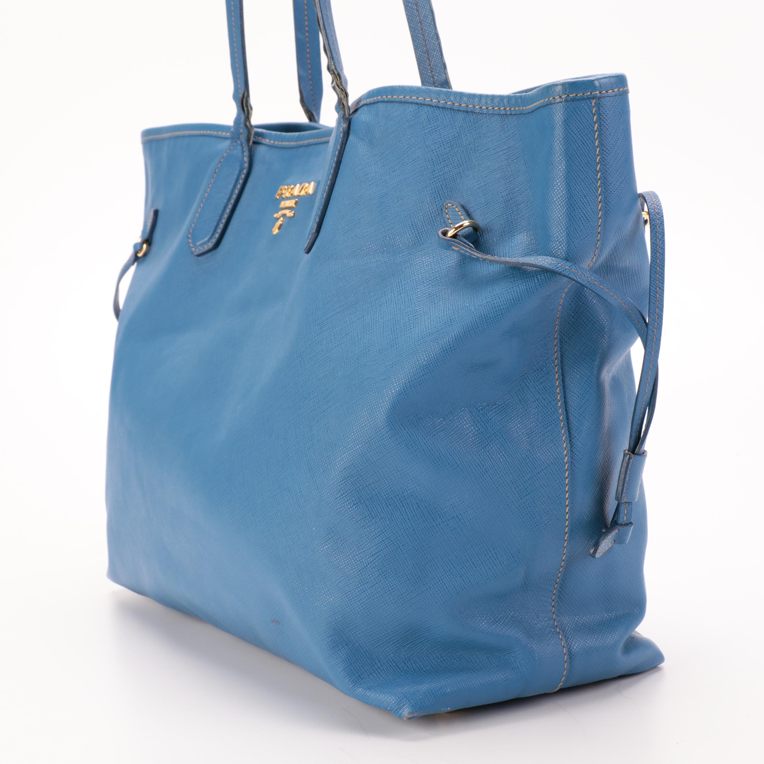 Prada Shoulder Tote Bag in Cobalto Saffiano Leather