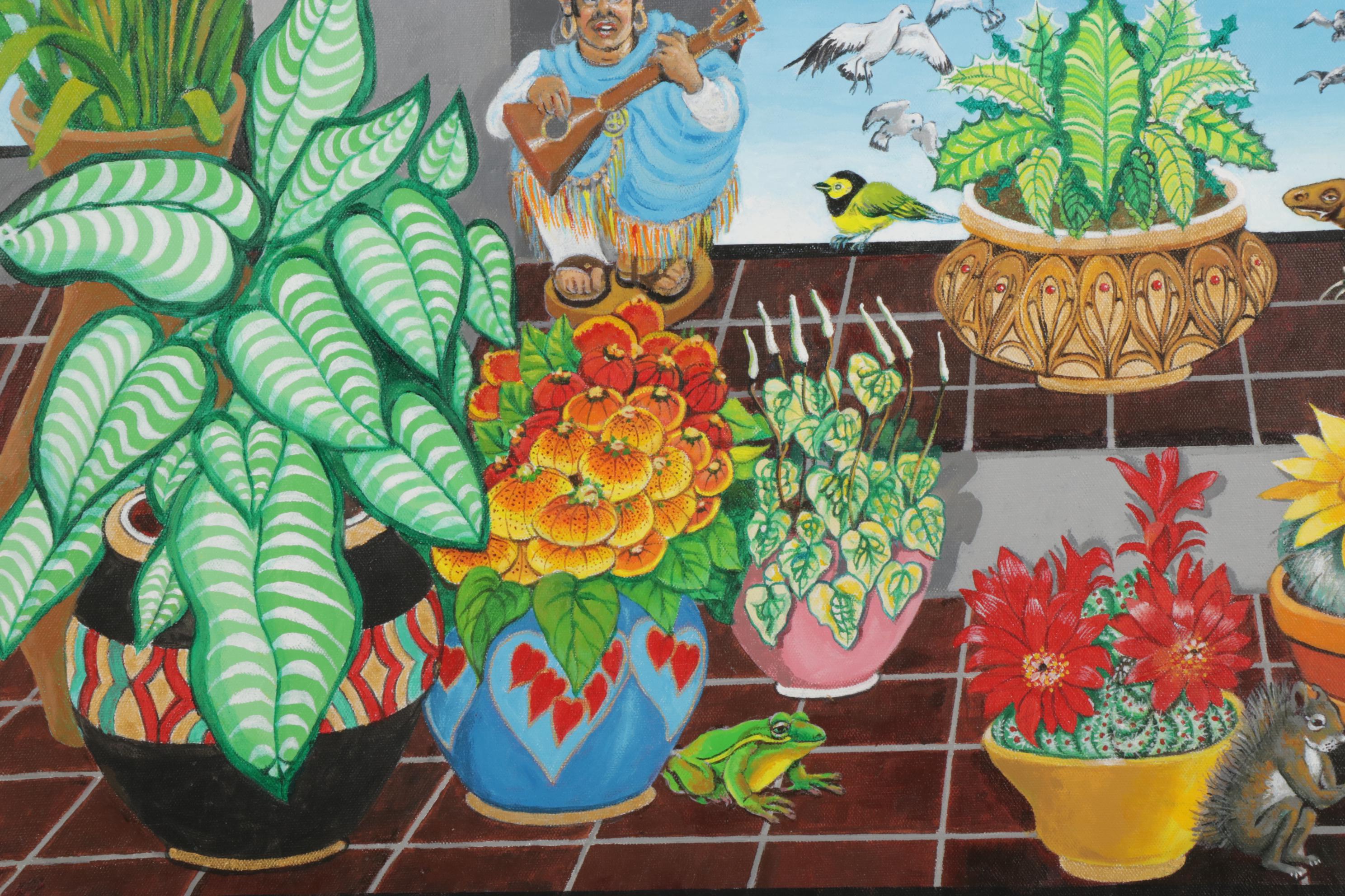 Dorothea S. Wendlandt Surreal Oil Painting With Cacti and Figurines