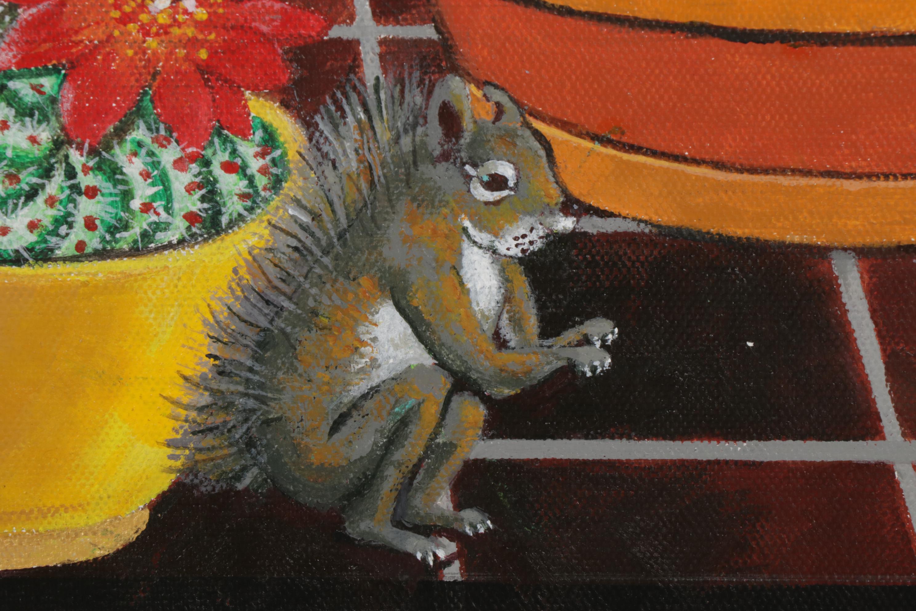 Dorothea S. Wendlandt Surreal Oil Painting With Cacti and Figurines