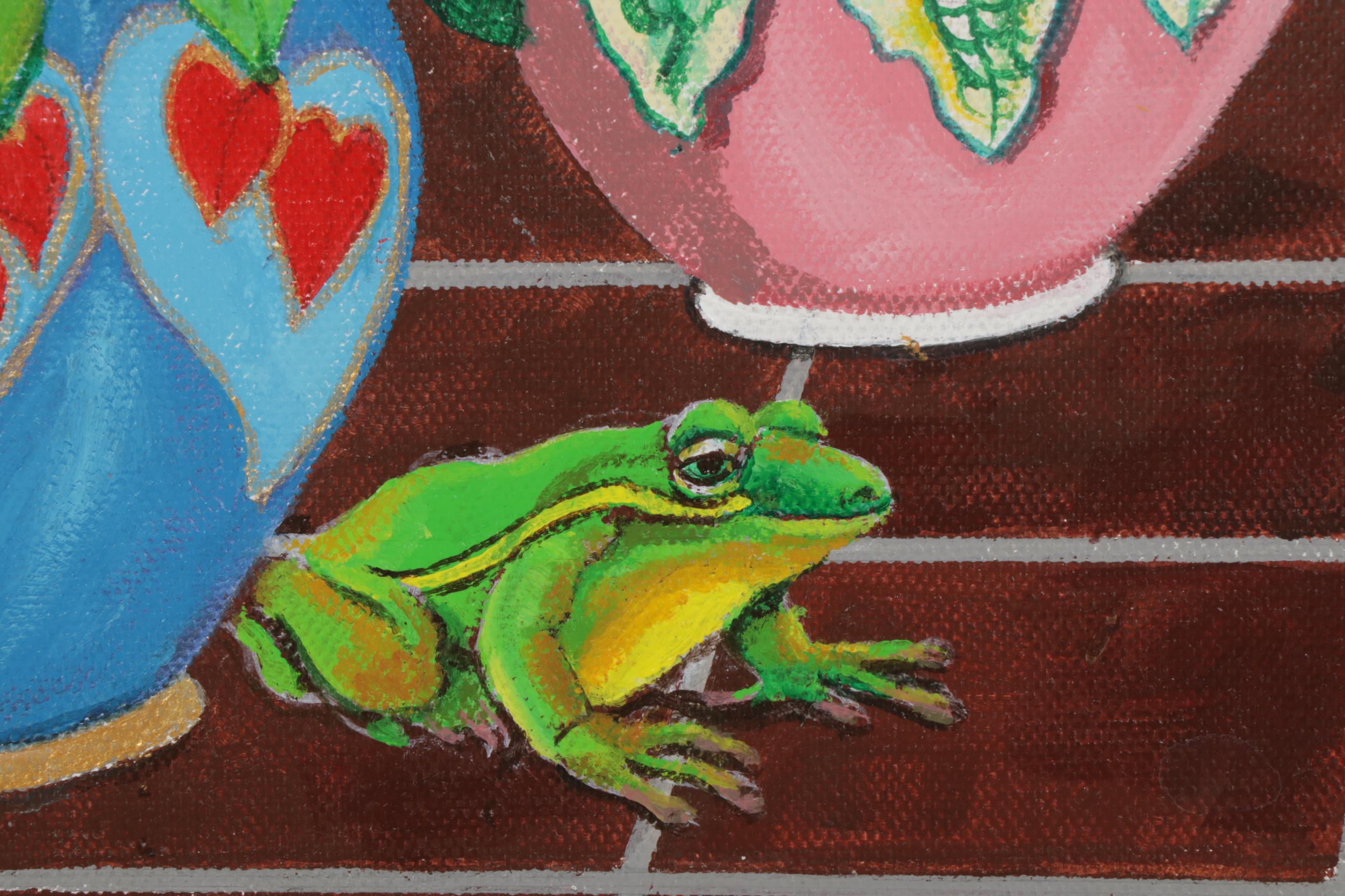 Dorothea S. Wendlandt Surreal Oil Painting With Cacti and Figurines