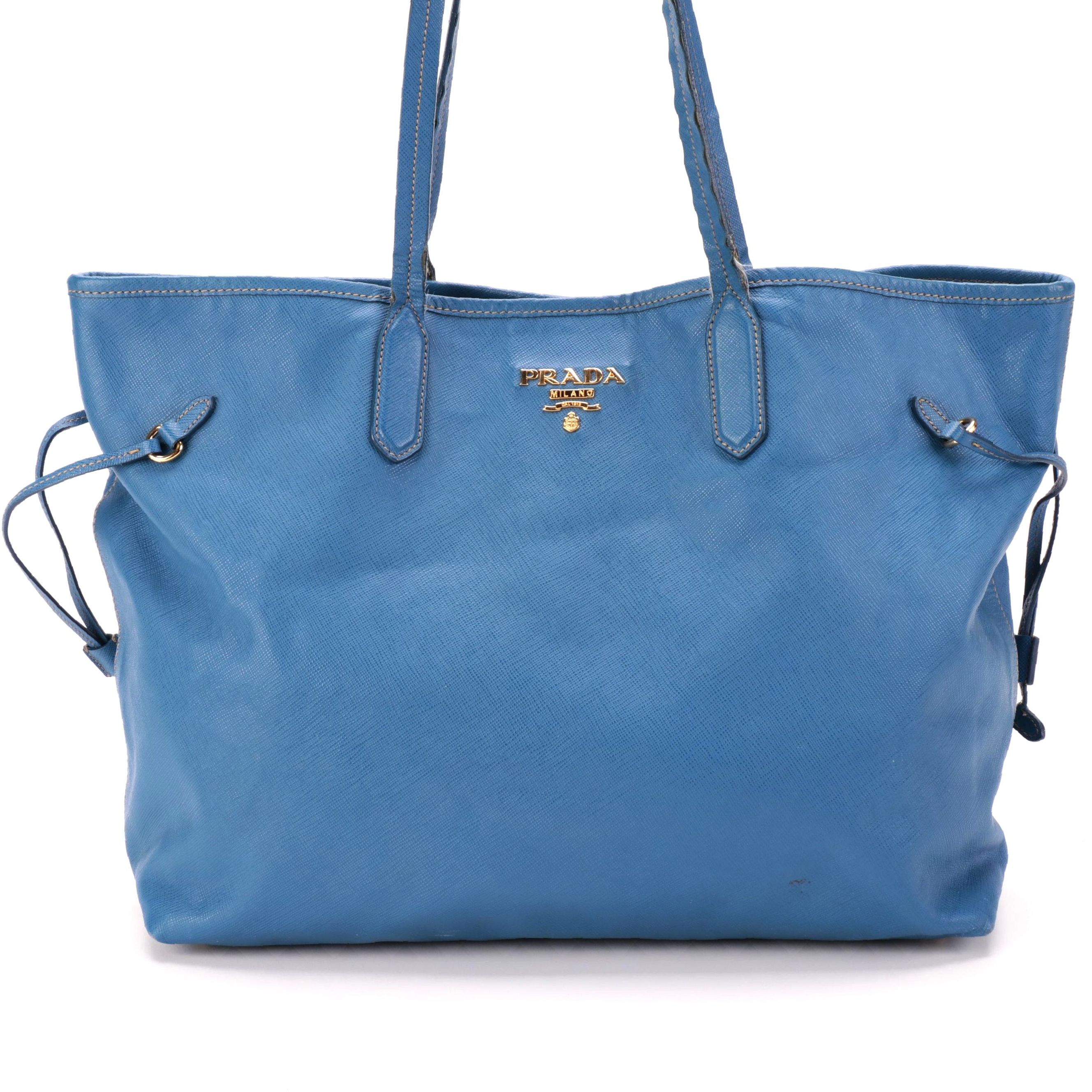 Prada Shoulder Tote Bag in Cobalto Saffiano Leather