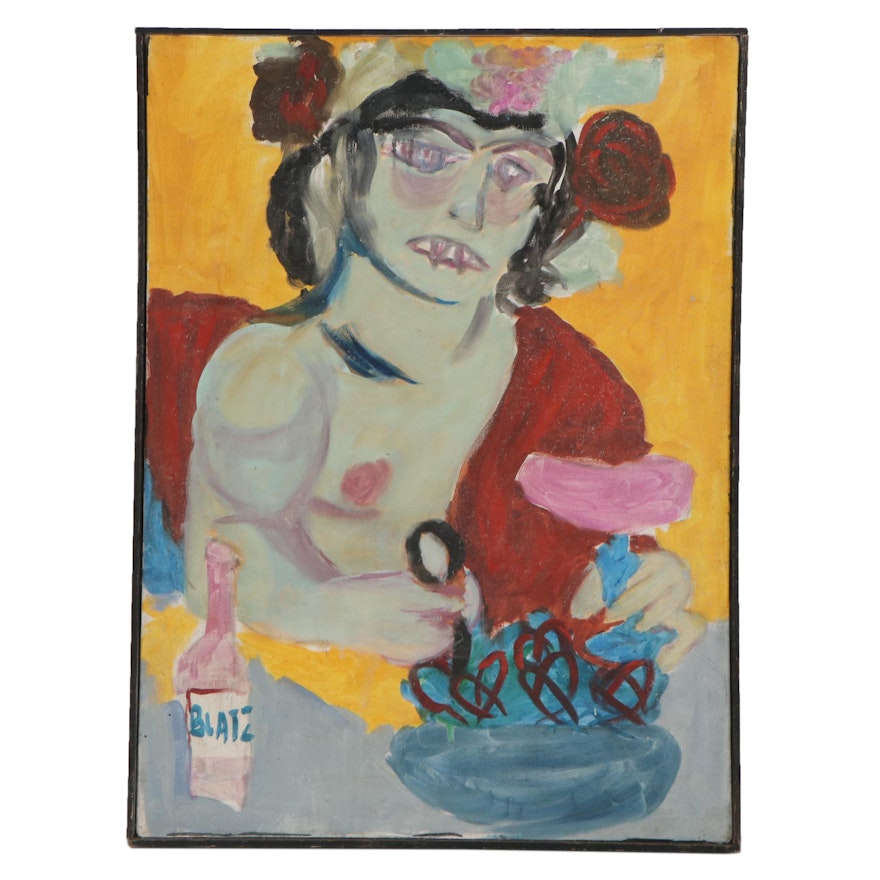 Abstract Oil Painting "Bacchus," Late 20th Century