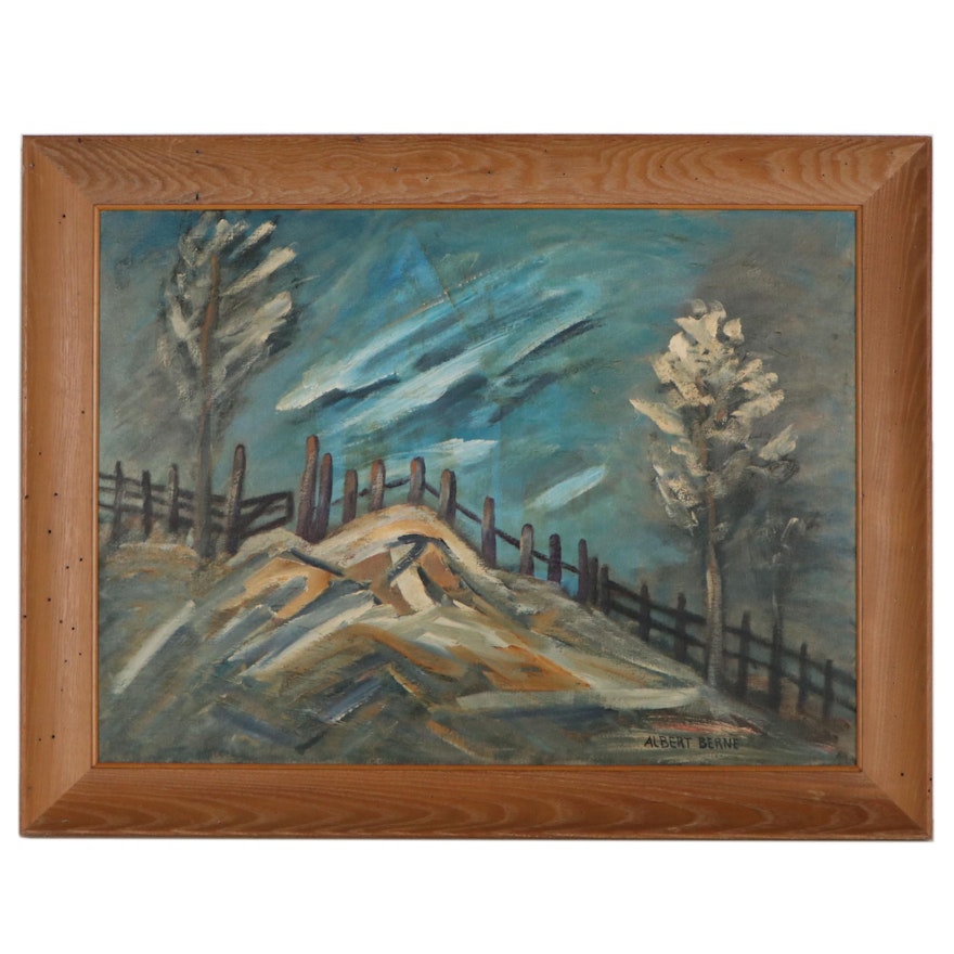 Albert Berne Abstract Landscape Oil Painting, Mid-20th Century