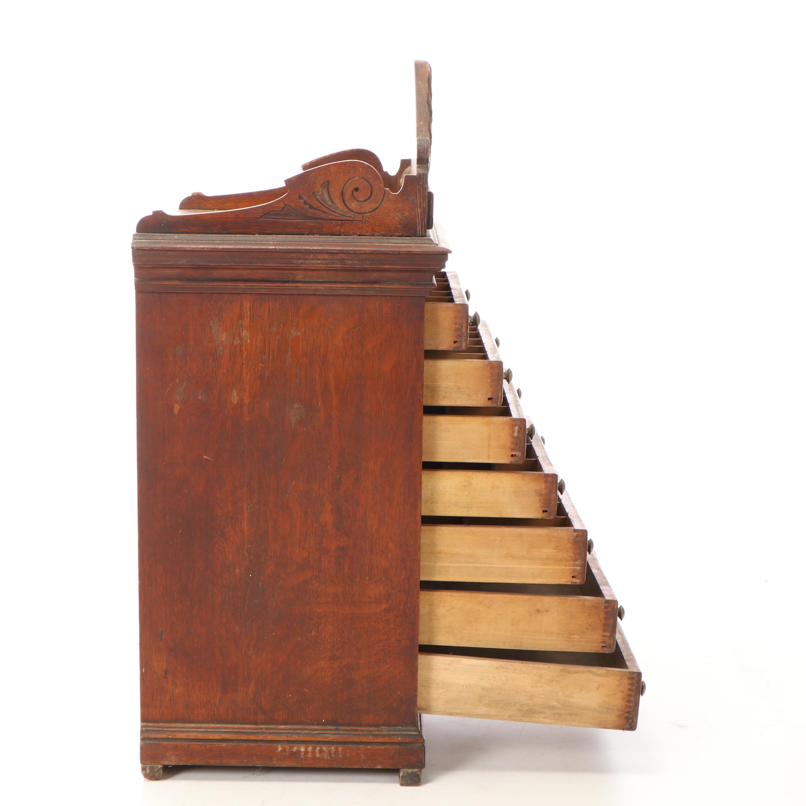 William Demeuth Co Oak Tobacco Pipe Tool and Repair Cabinet, Late 19th Century