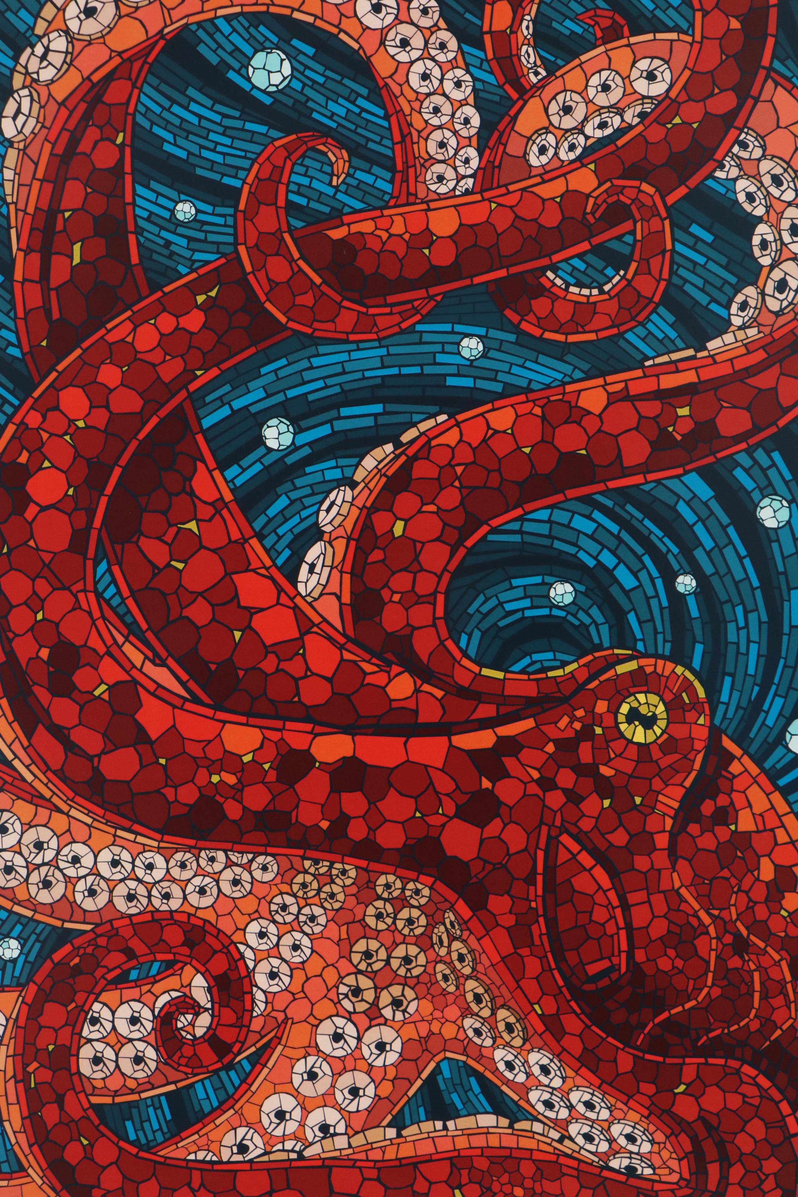 Offset Lithograph of Mosaic Style Octopus, 21st Century