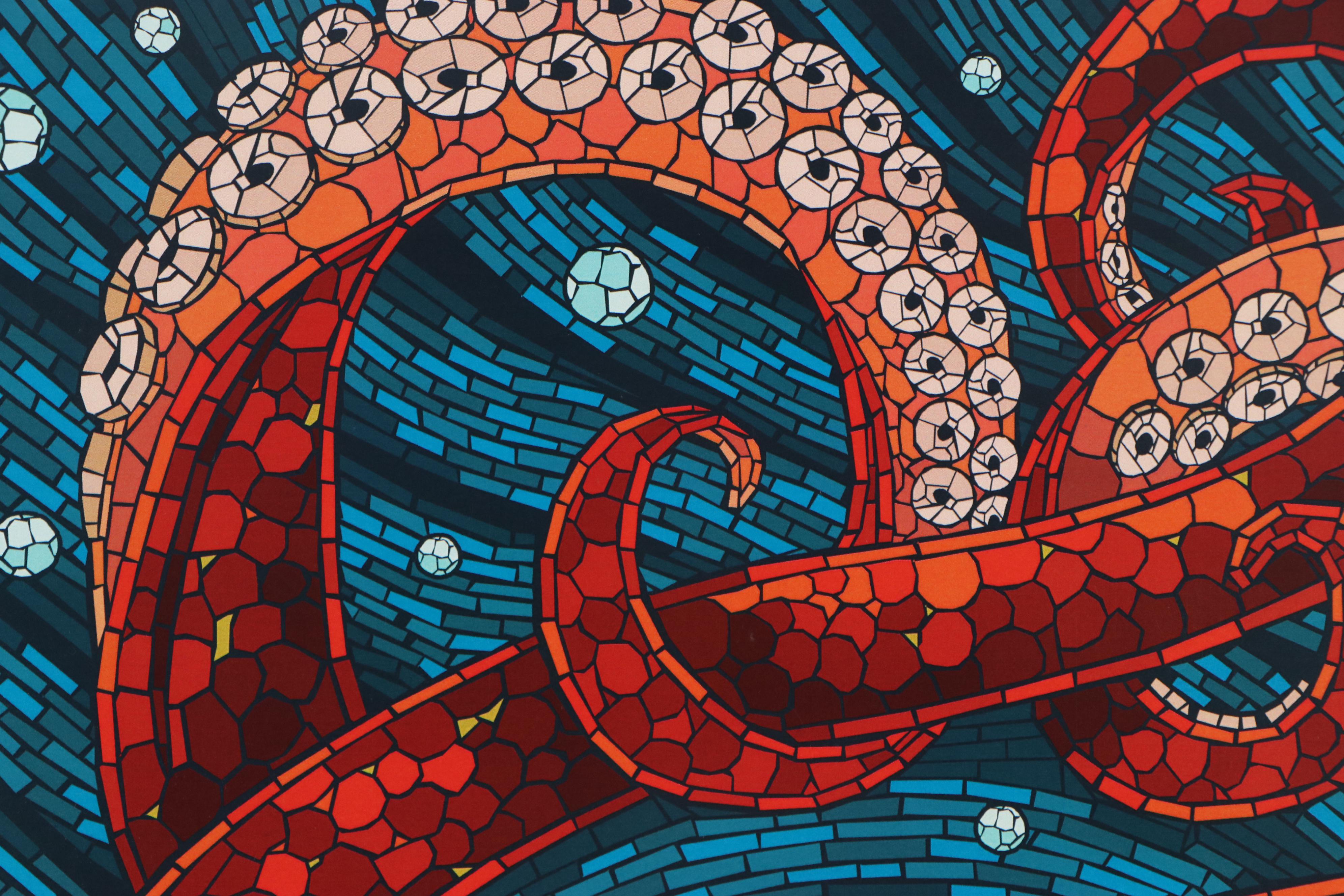 Offset Lithograph of Mosaic Style Octopus, 21st Century