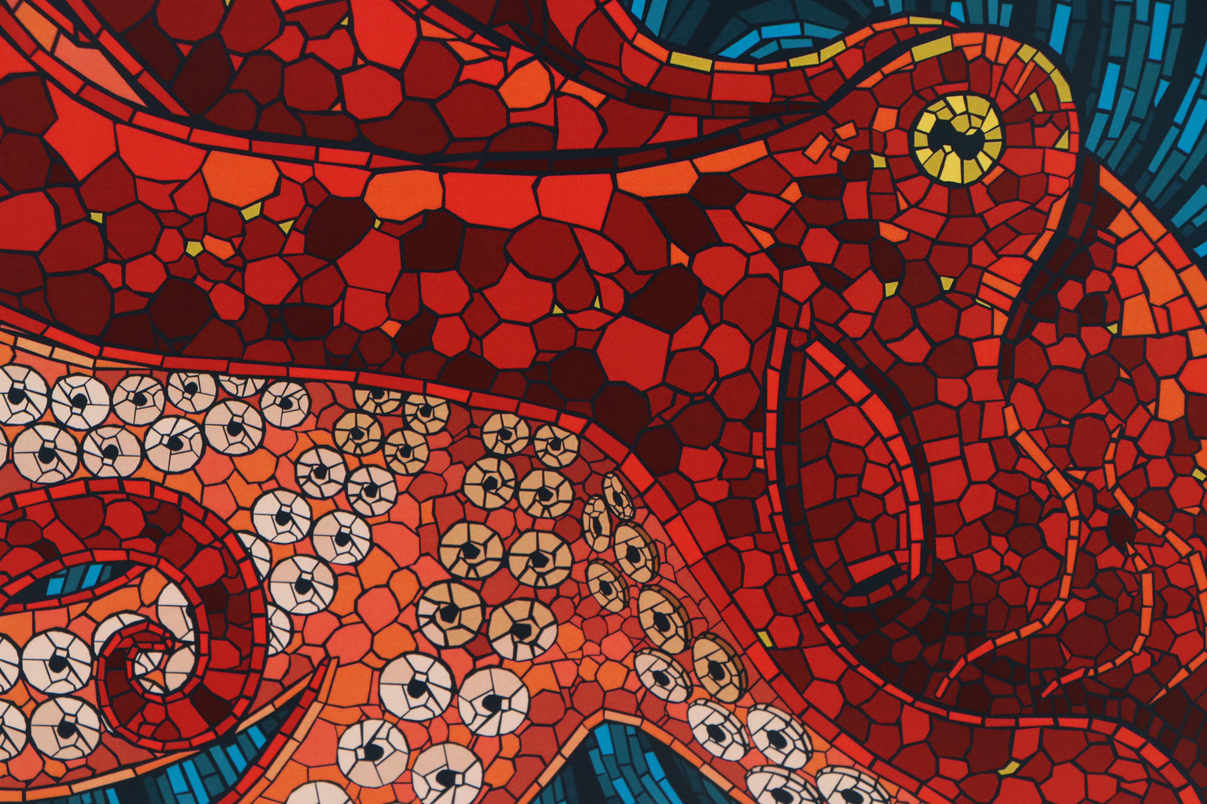 Offset Lithograph of Mosaic Style Octopus, 21st Century