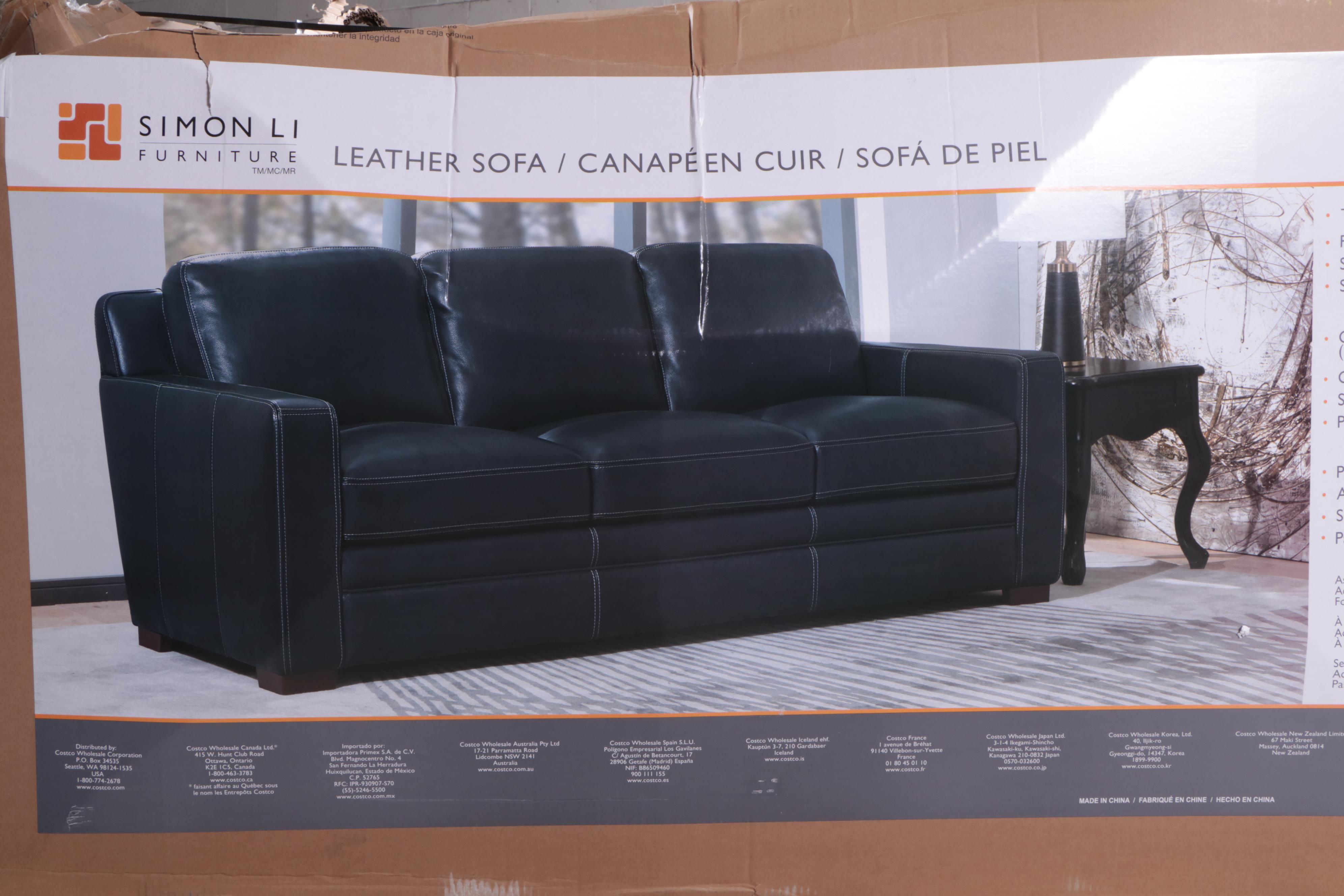 Simon Li Furniture Navy Leather Sofa