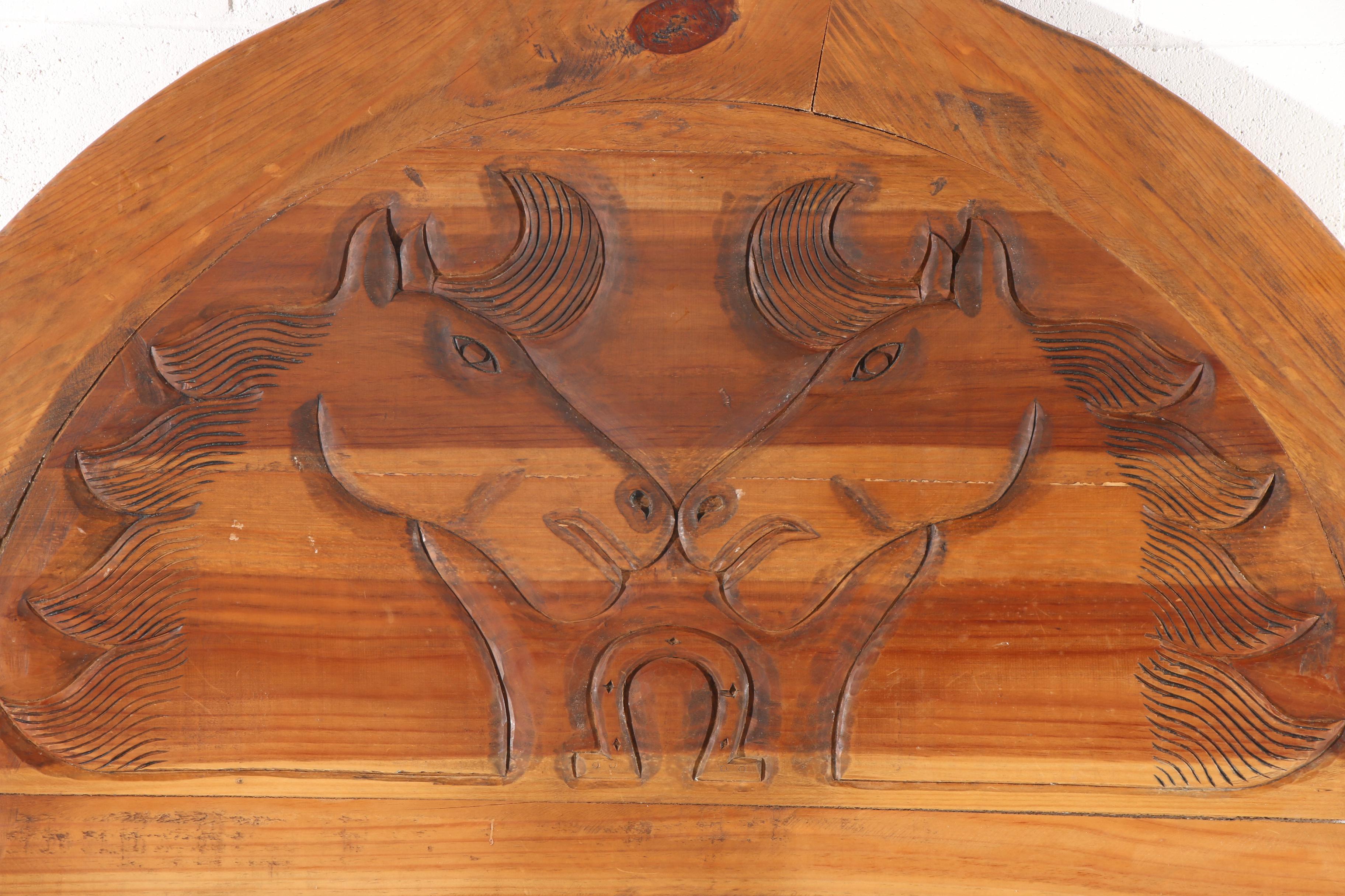 Carved Pine Horse Motif Twin Headboard