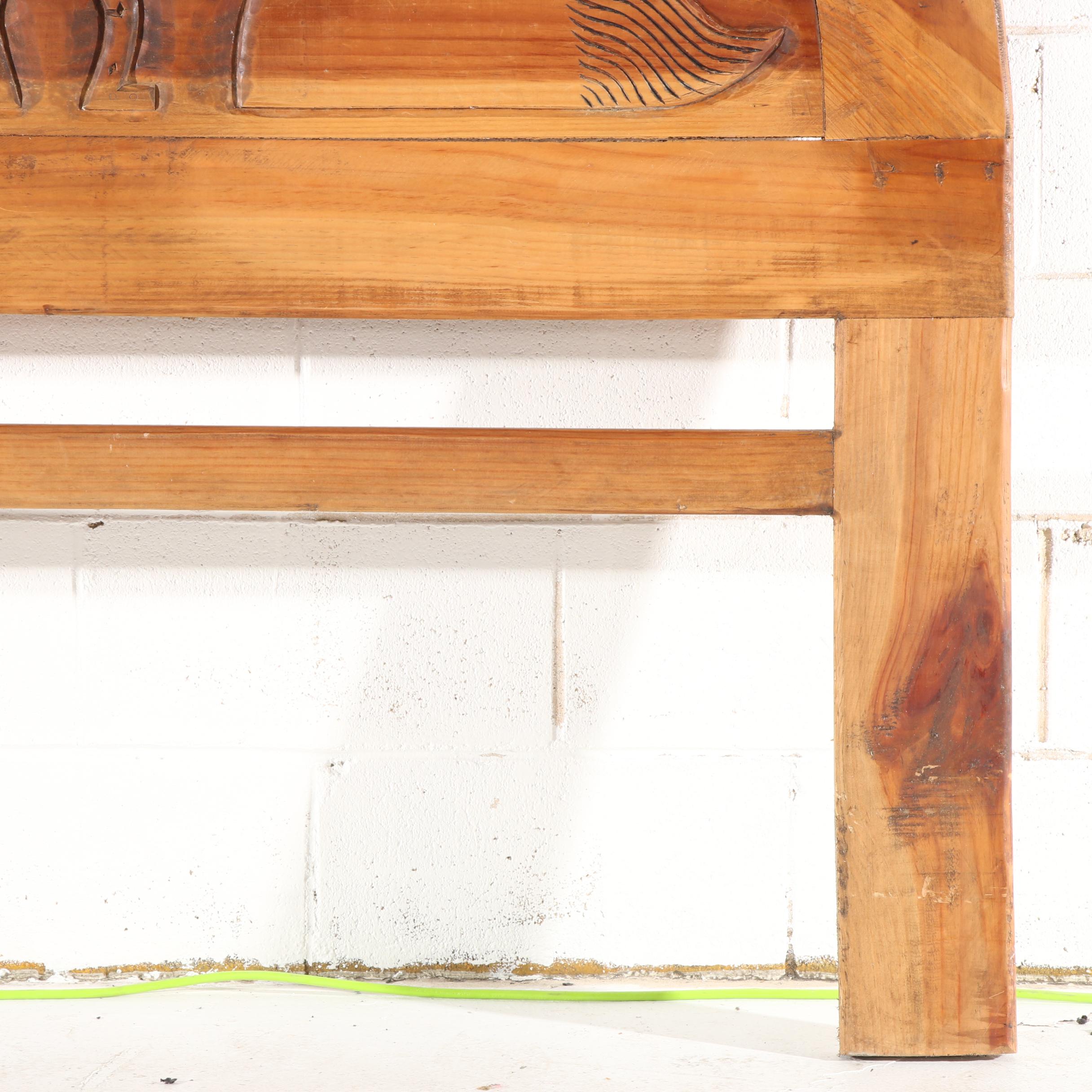 Carved Pine Horse Motif Twin Headboard