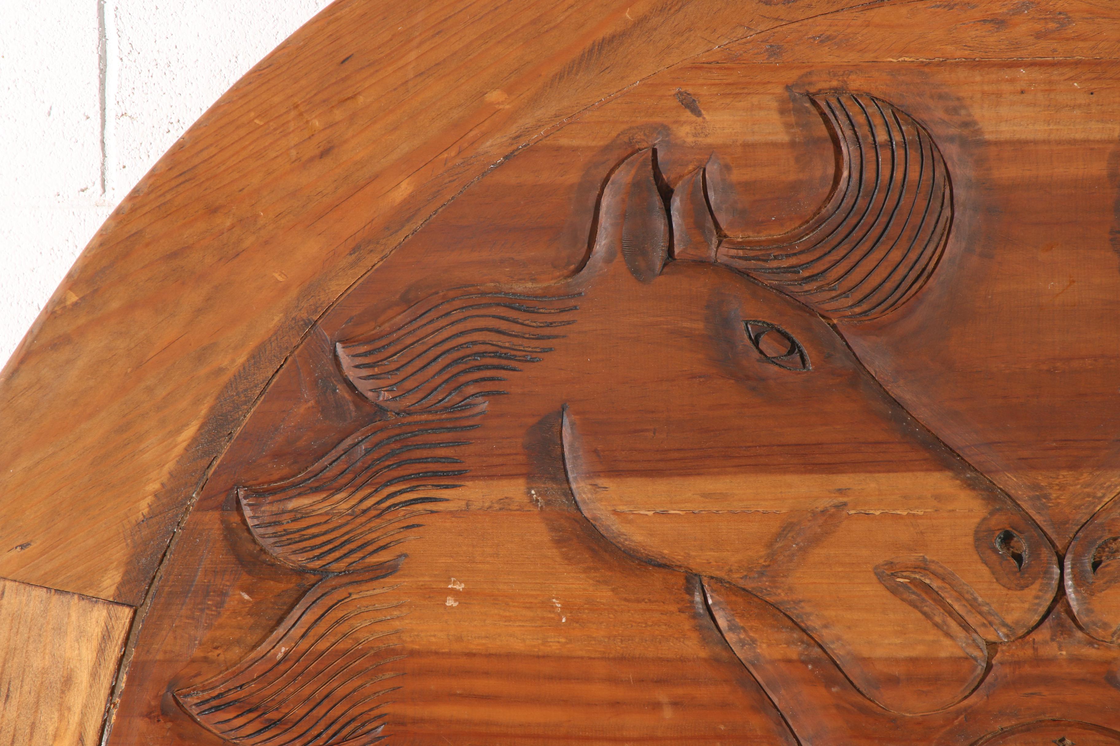 Carved Pine Horse Motif Twin Headboard