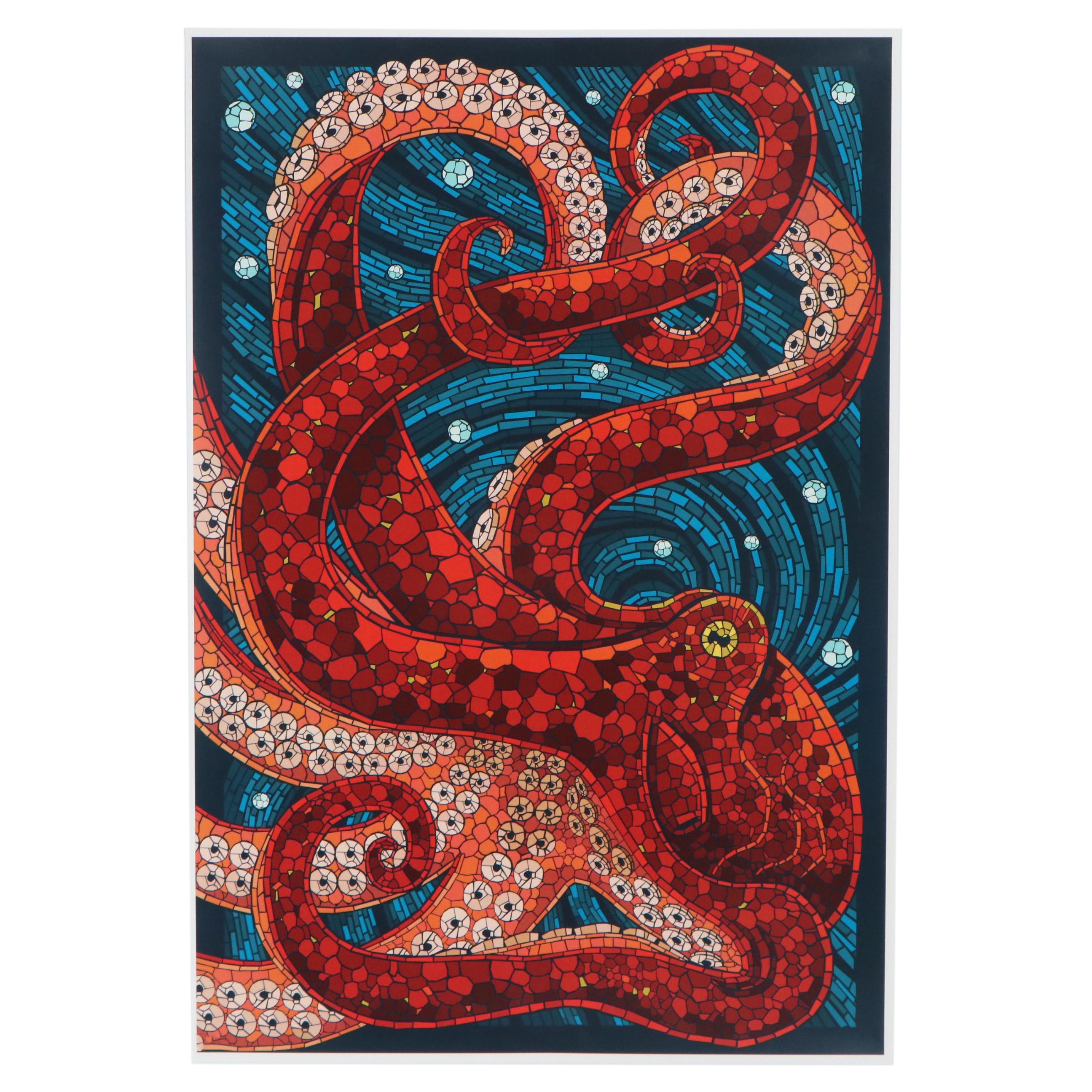Offset Lithograph of Mosaic Style Octopus, 21st Century