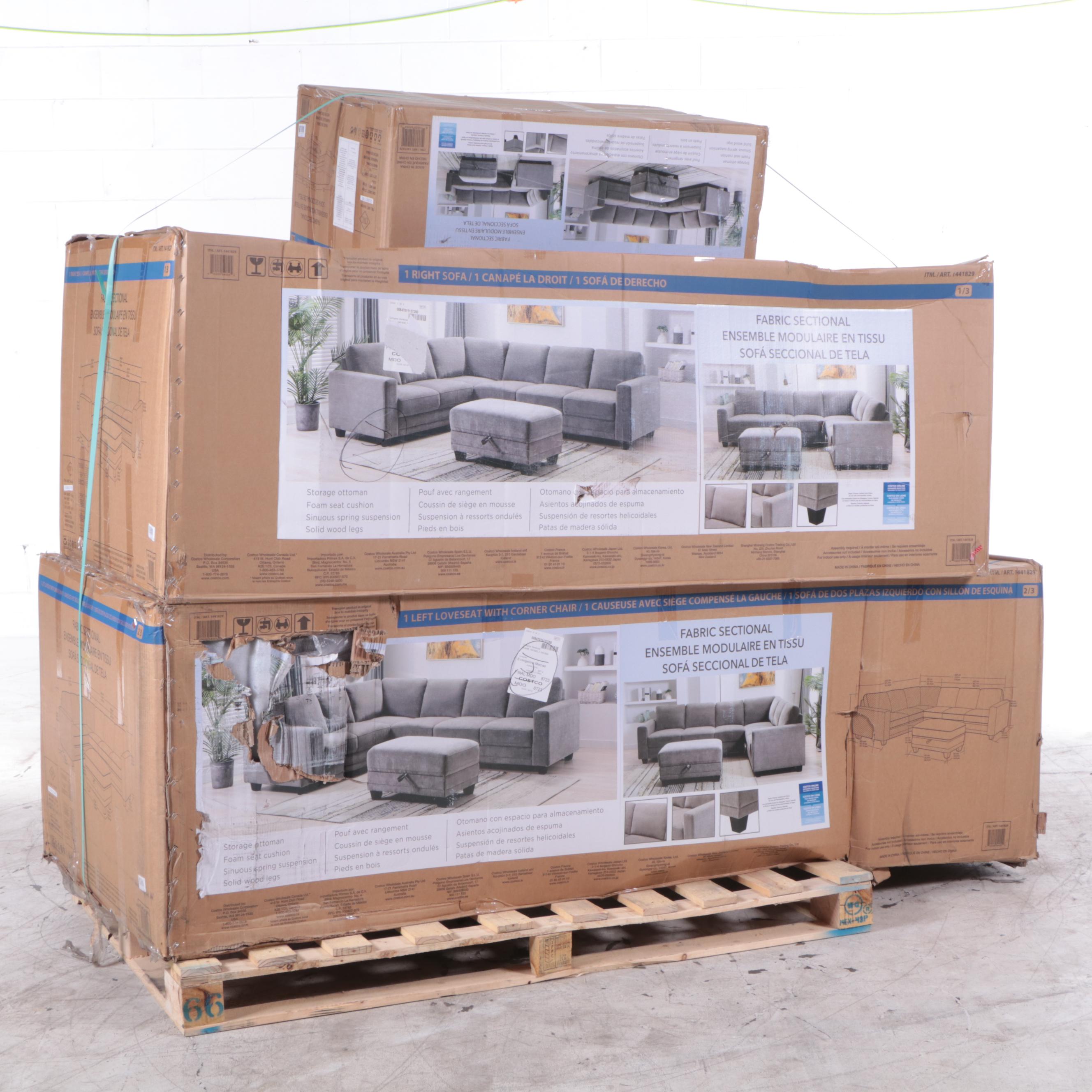 "Santana" Fabric Sectional with Storage Ottoman