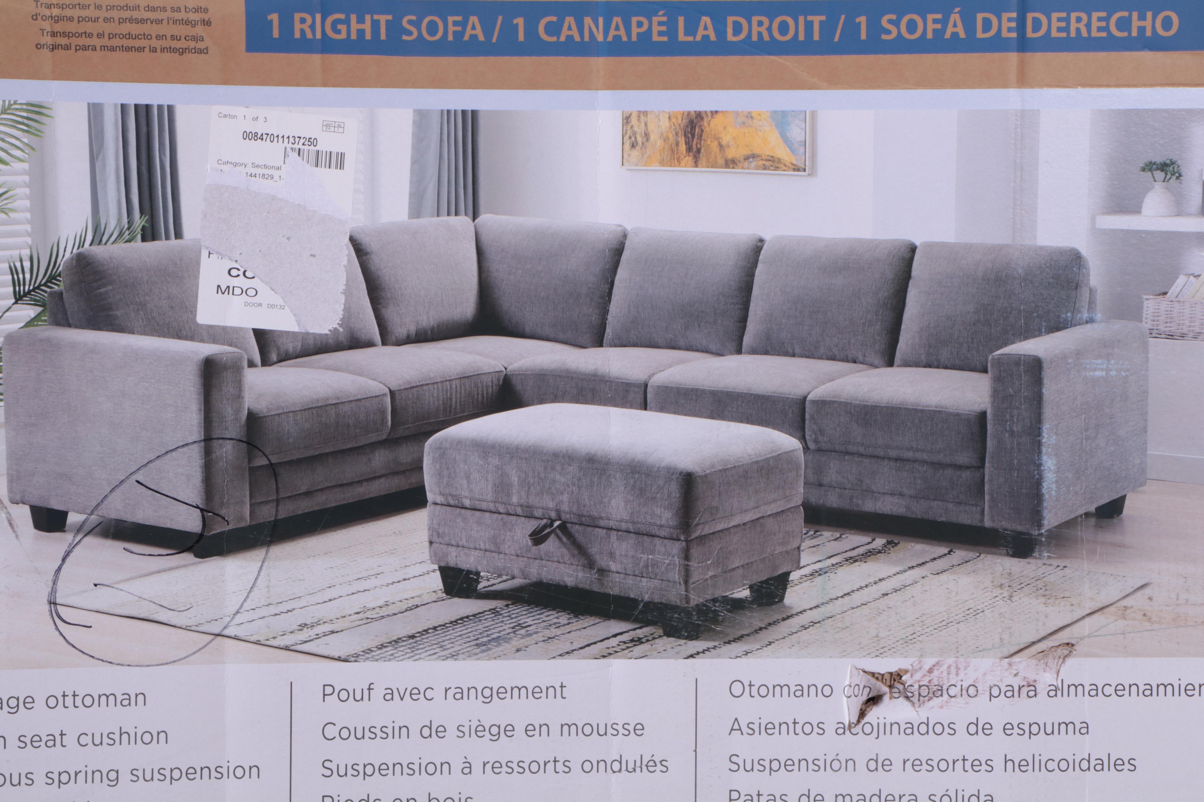 "Santana" Fabric Sectional with Storage Ottoman