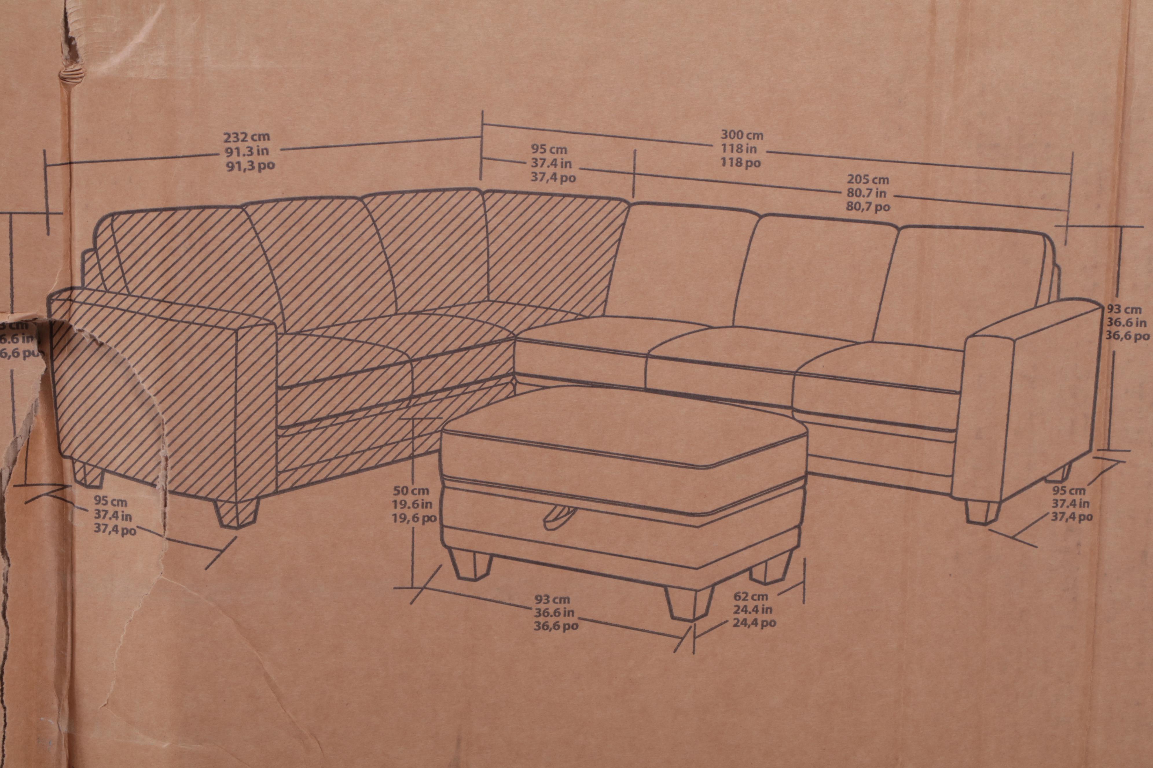 "Santana" Fabric Sectional with Storage Ottoman