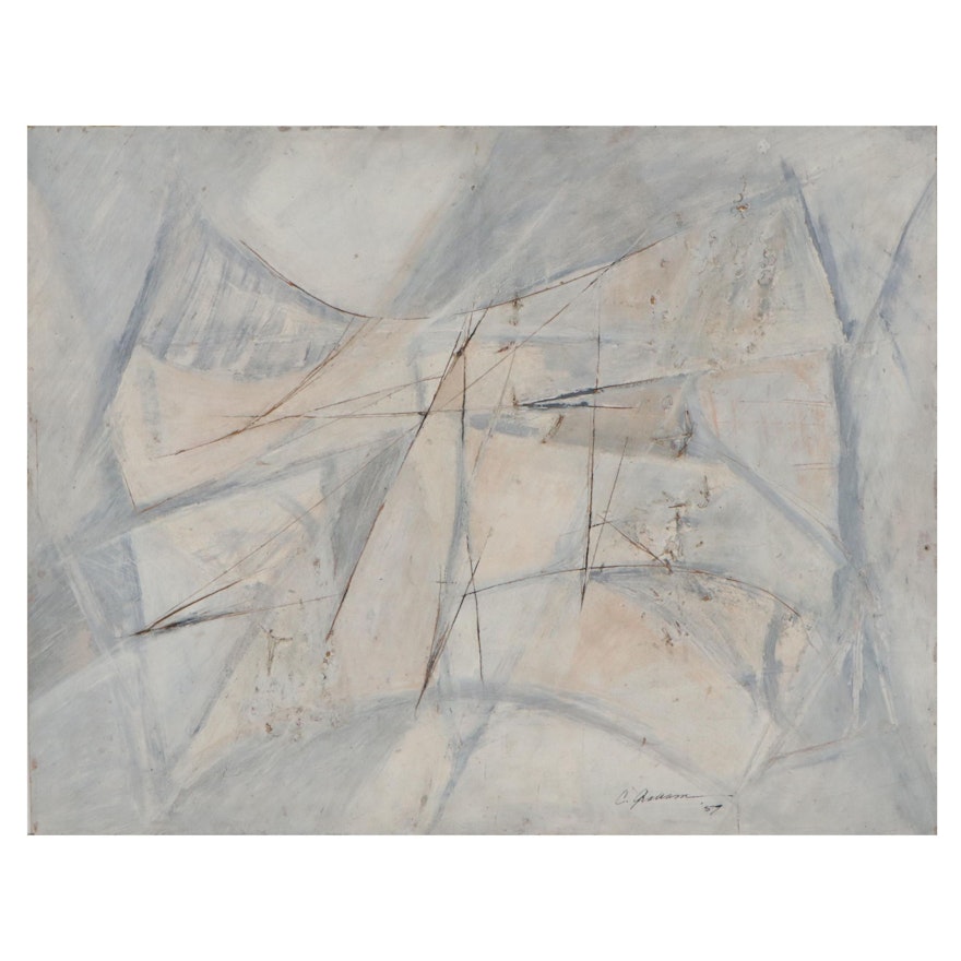 Mixed Media Painting "Morning Ice," 1959