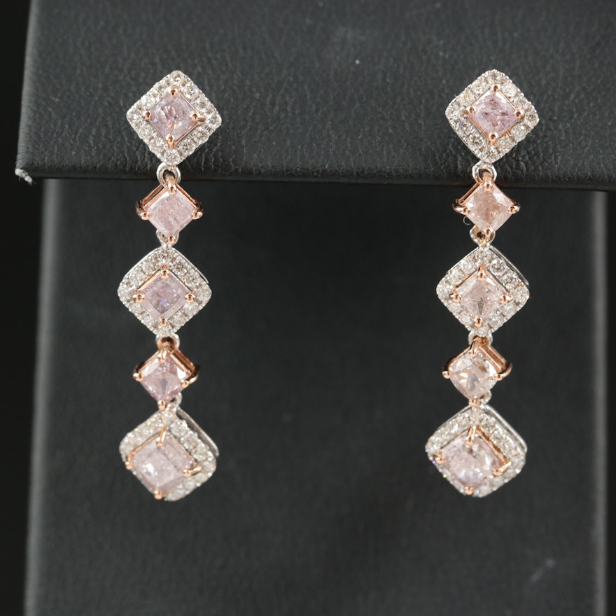 18K 3.74 CTW Diamond Earrings with Rose Gold Accents and GIA Report