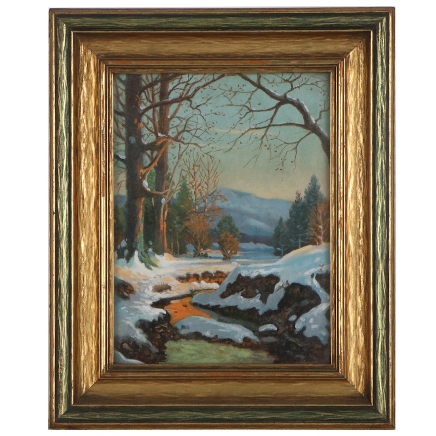 Winter Landscape Oil Painting, Late 20th Century