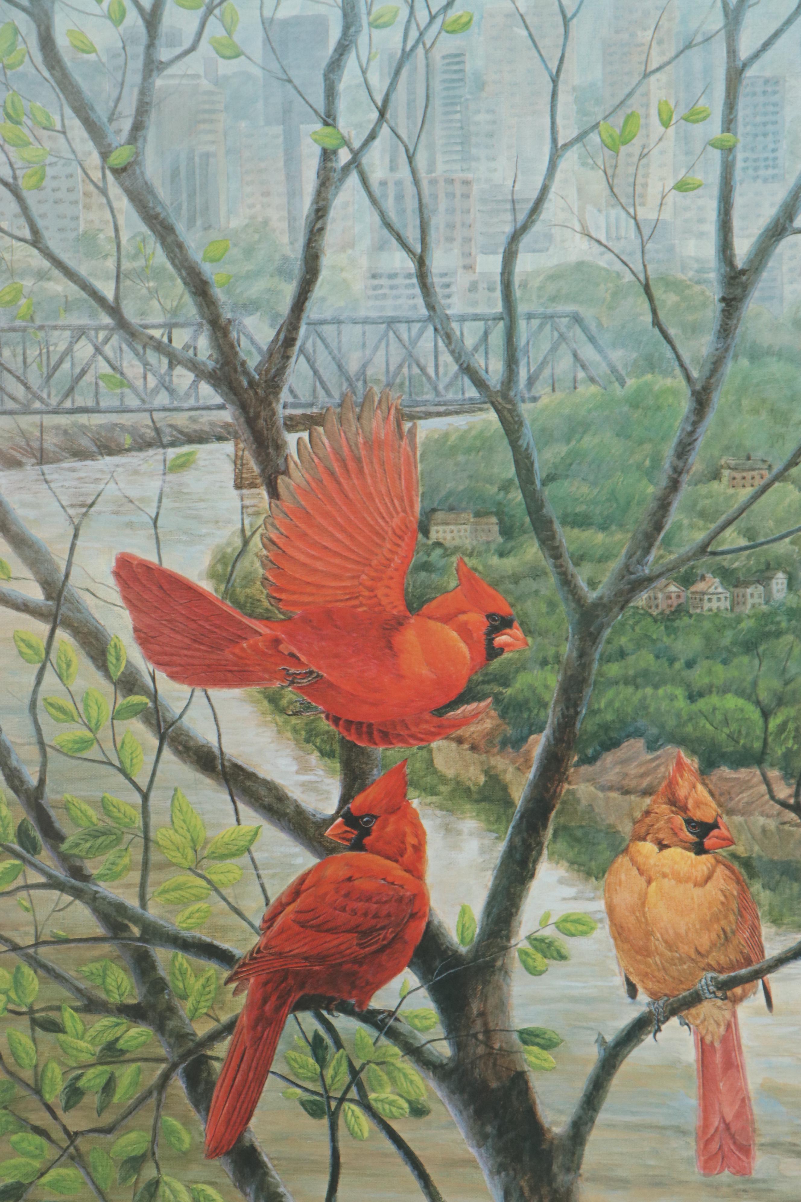 John Ruthven Offset Lithograph "Cardinals on the Ohio"