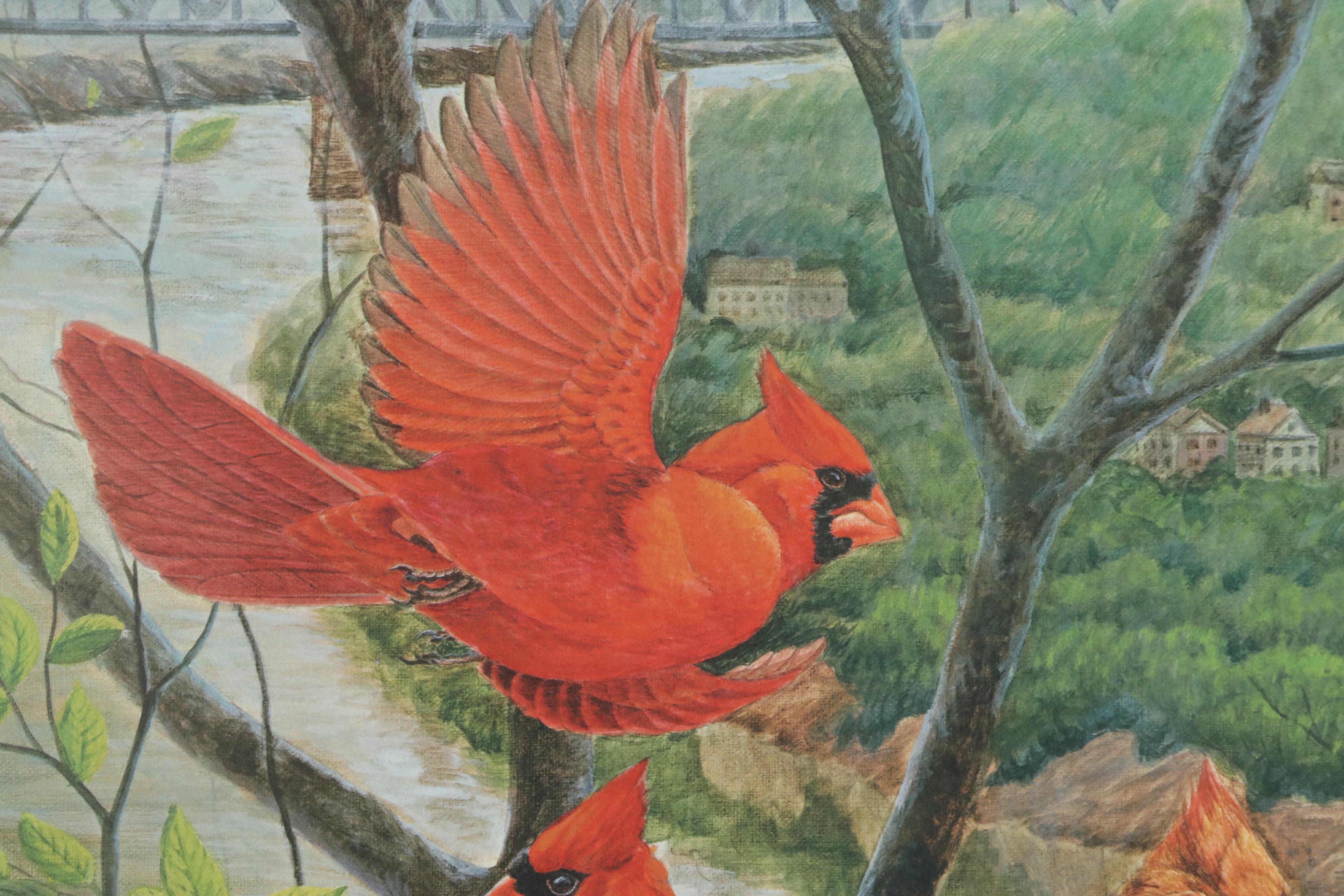 John Ruthven Offset Lithograph "Cardinals on the Ohio"