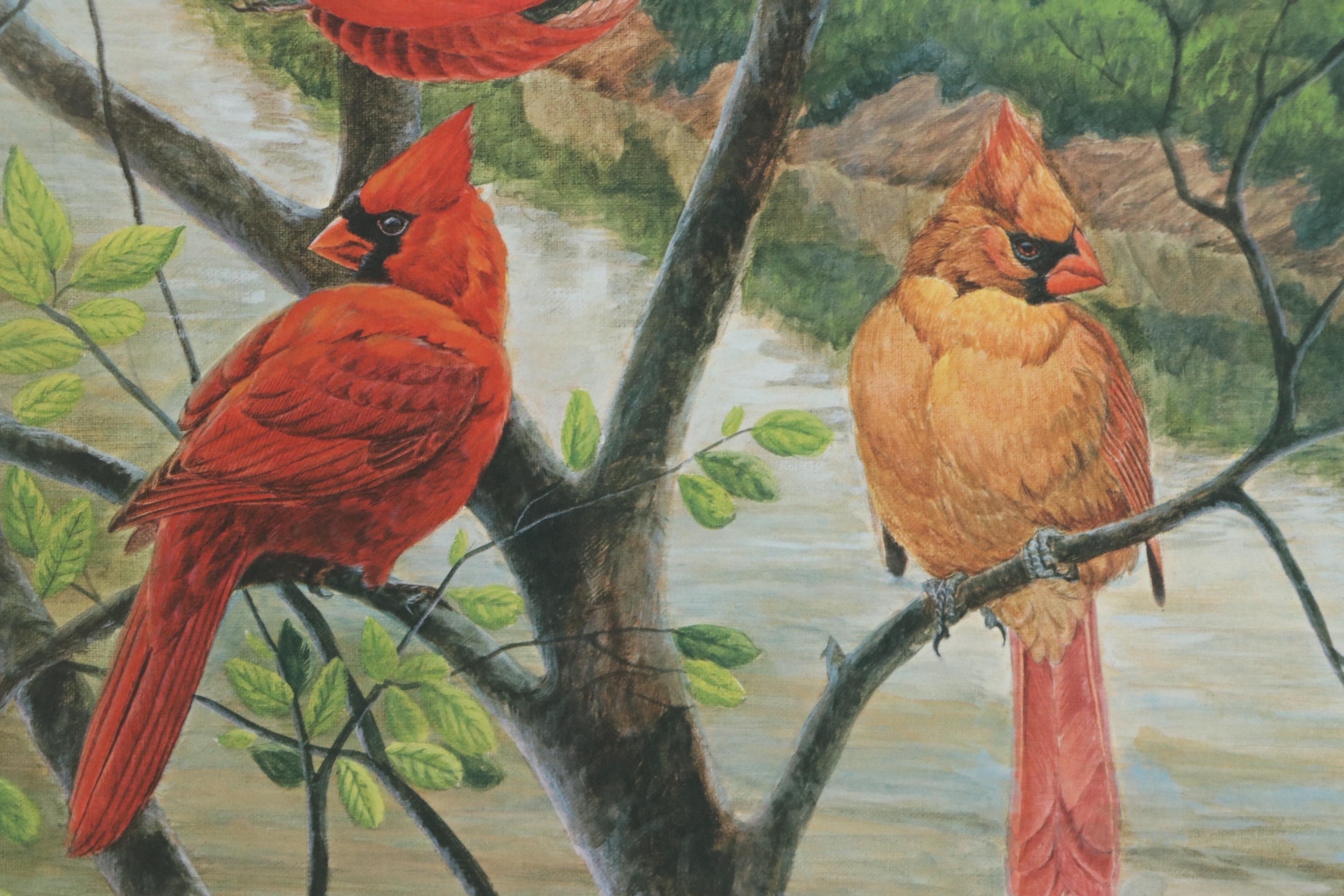 John Ruthven Offset Lithograph "Cardinals on the Ohio"