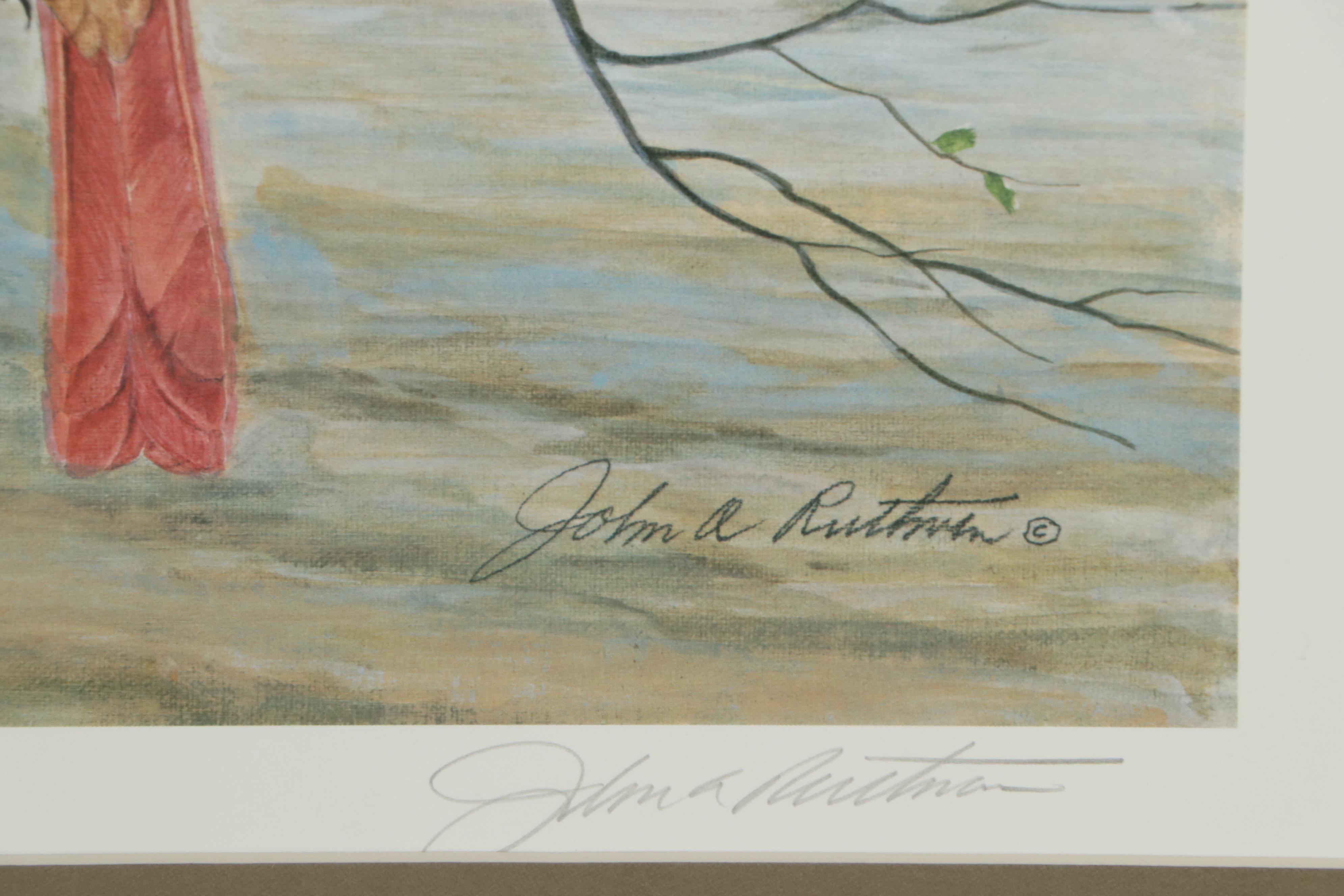 John Ruthven Offset Lithograph "Cardinals on the Ohio"