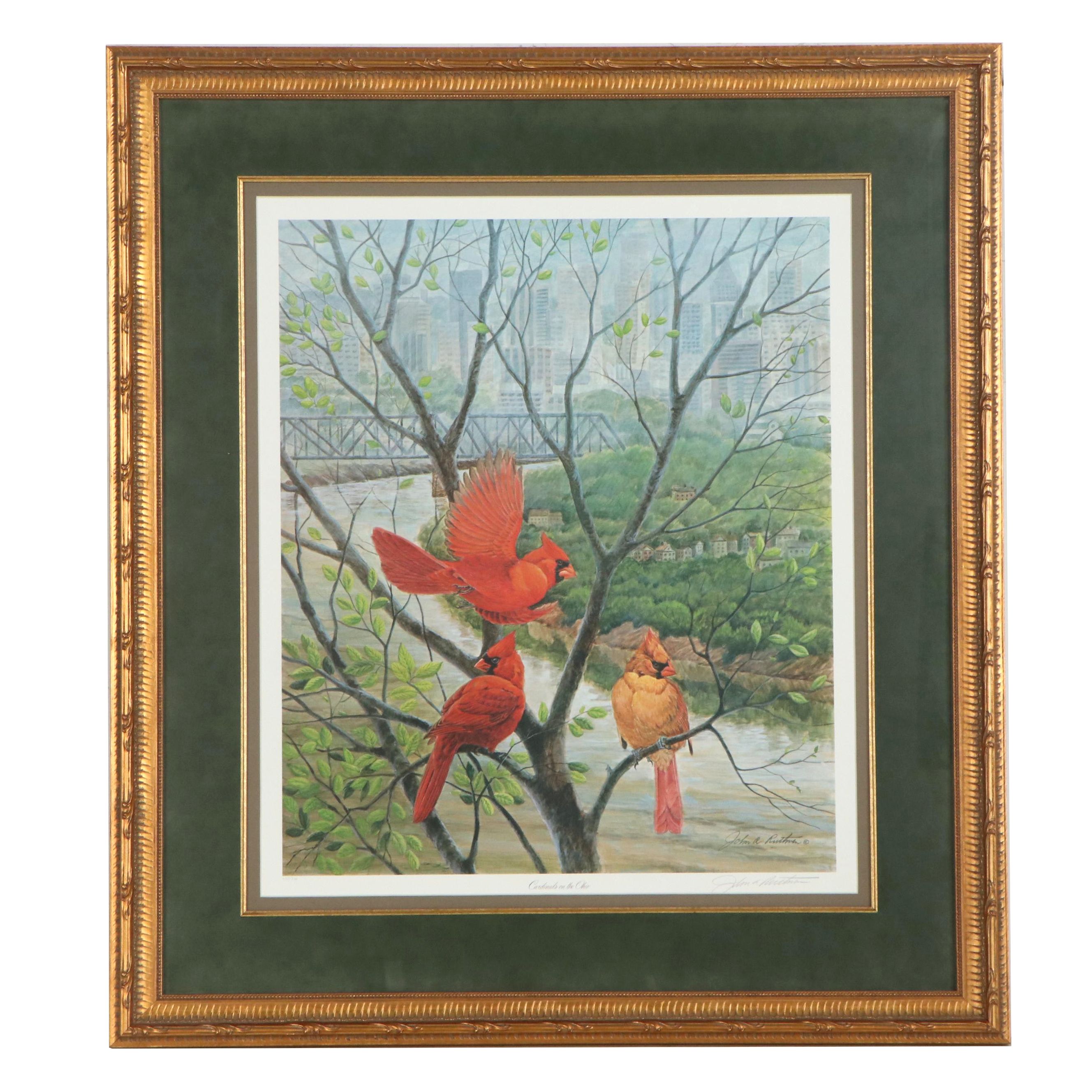 John Ruthven Offset Lithograph "Cardinals on the Ohio"