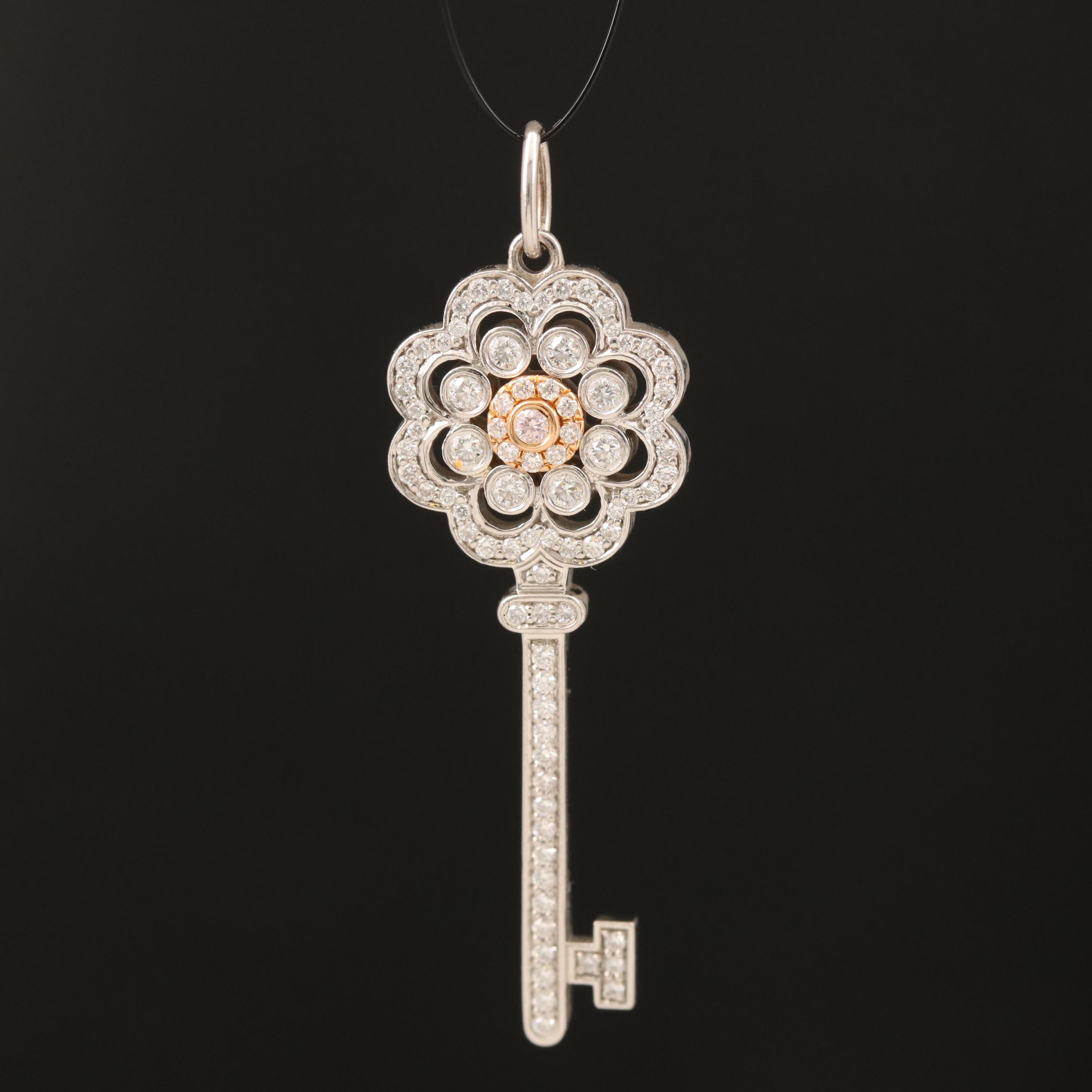 Tiffany & Co. Platinum Diamond Key Pendant with 18K Accents