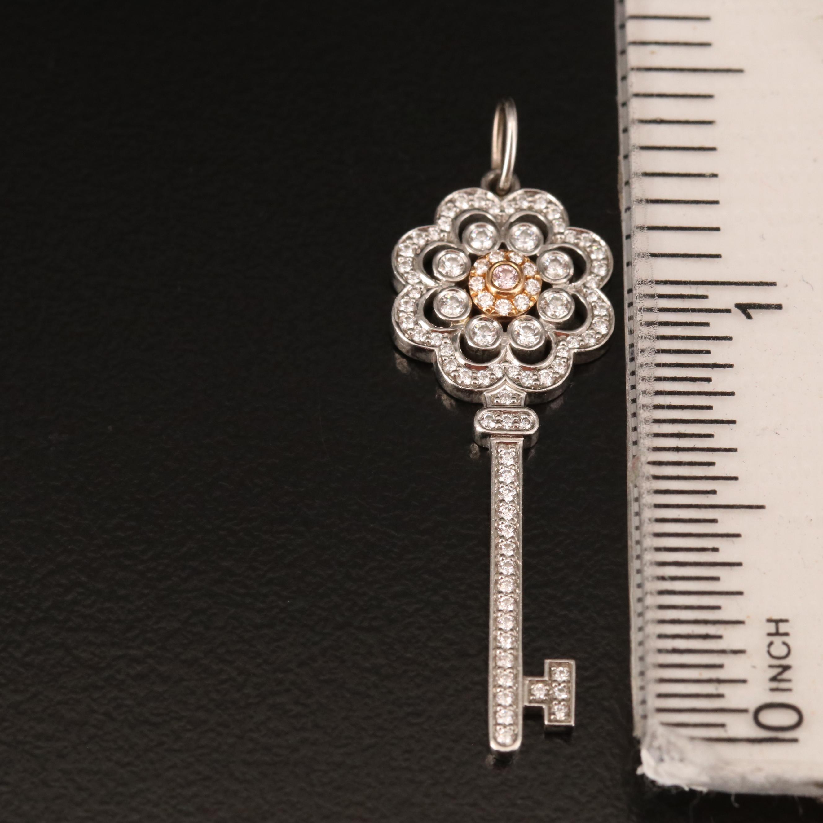 Tiffany & Co. Platinum Diamond Key Pendant with 18K Accents