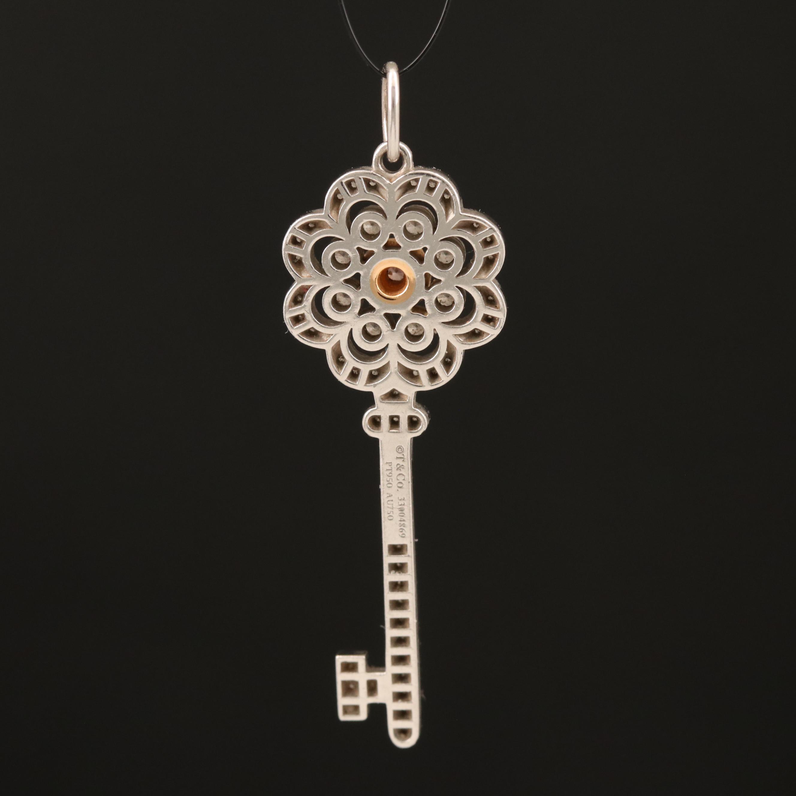 Tiffany & Co. Platinum Diamond Key Pendant with 18K Accents