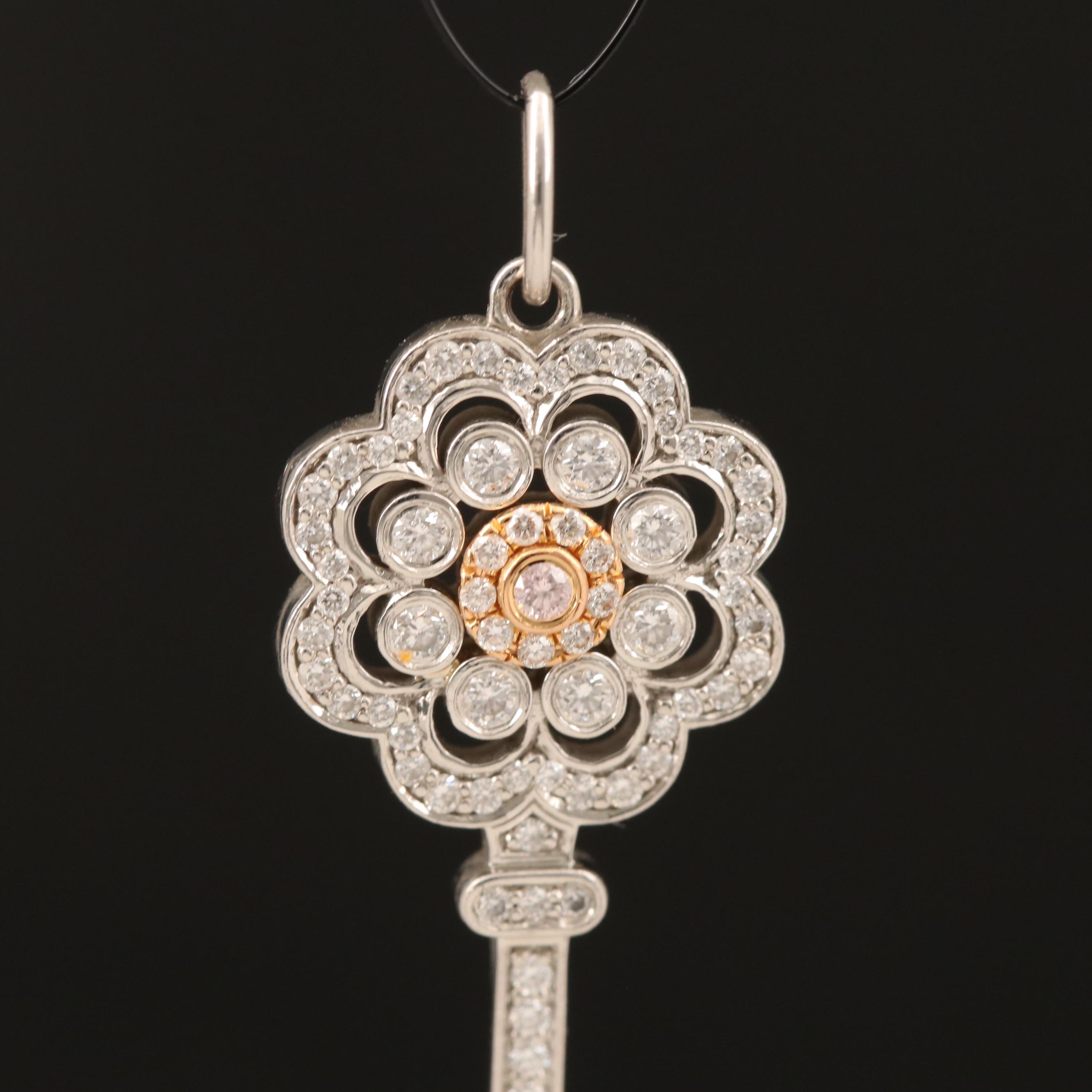 Tiffany & Co. Platinum Diamond Key Pendant with 18K Accents